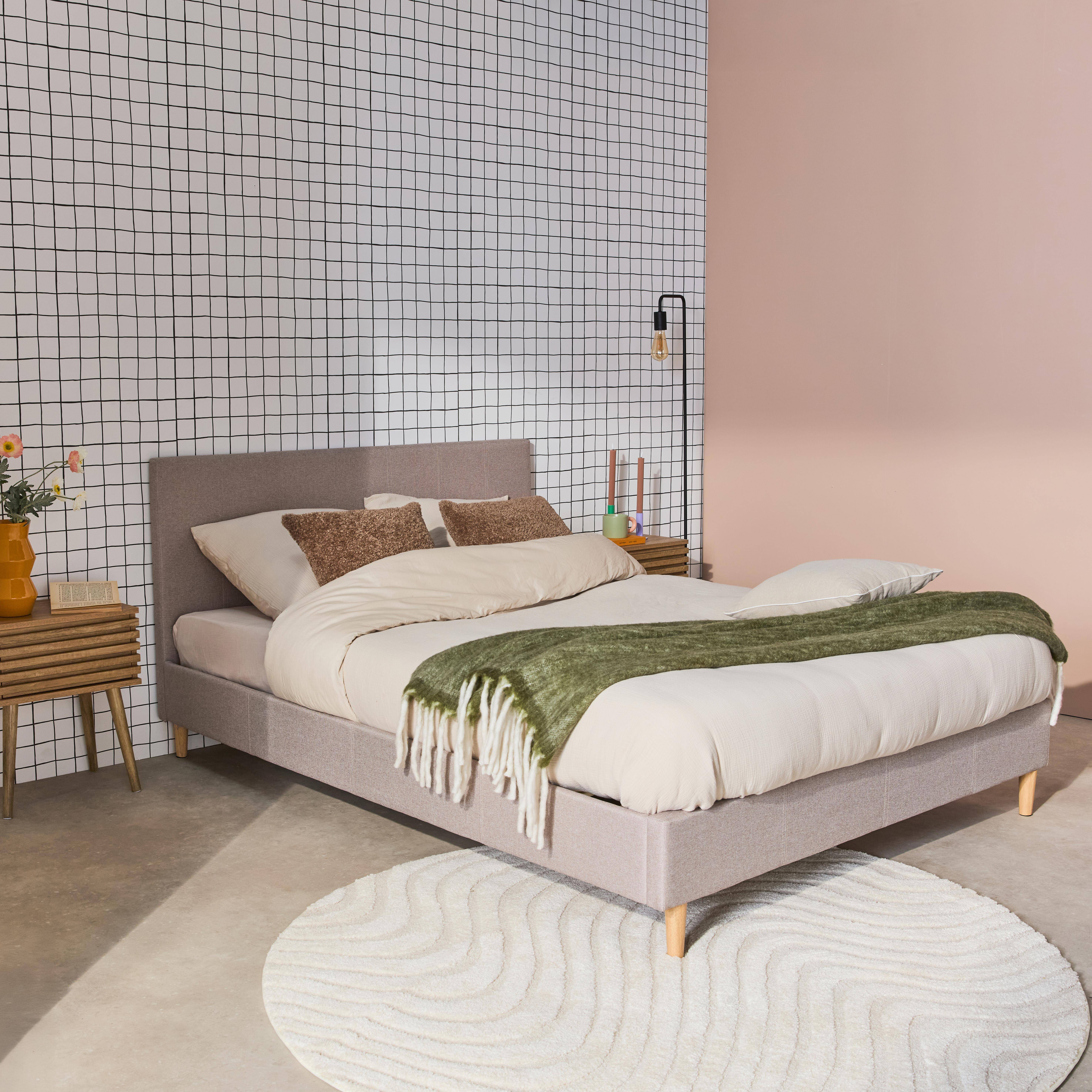 Bed met lattenbodem en hoofdeinde, stoffen afwerking, lichtgrijs, B 202 x D 148 x H 88cm Photo2