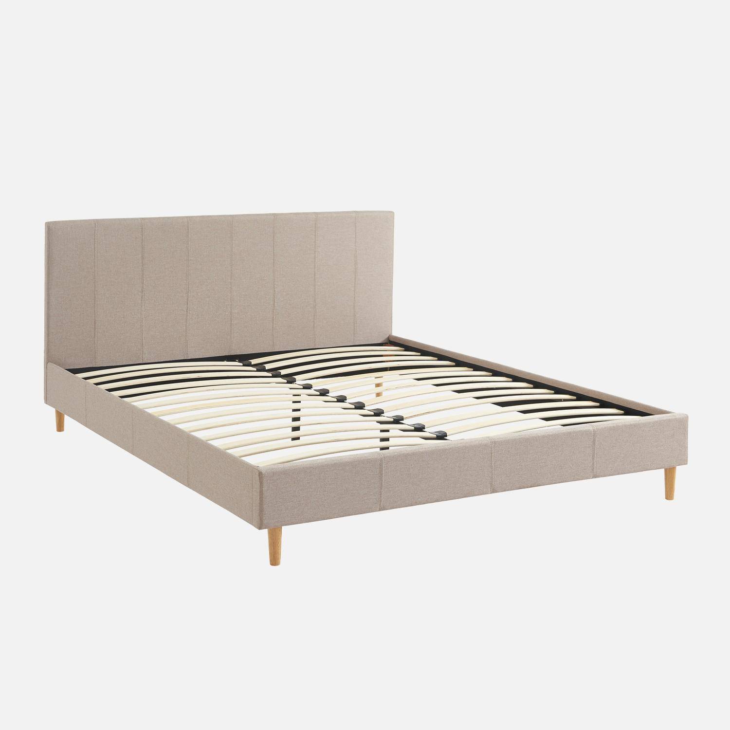 Bett mit Lattenrost und Kopfteil, Stoffbezug beige B 211 x T 167.5 x H 89 cm - Marlon,sweeek,Photo2