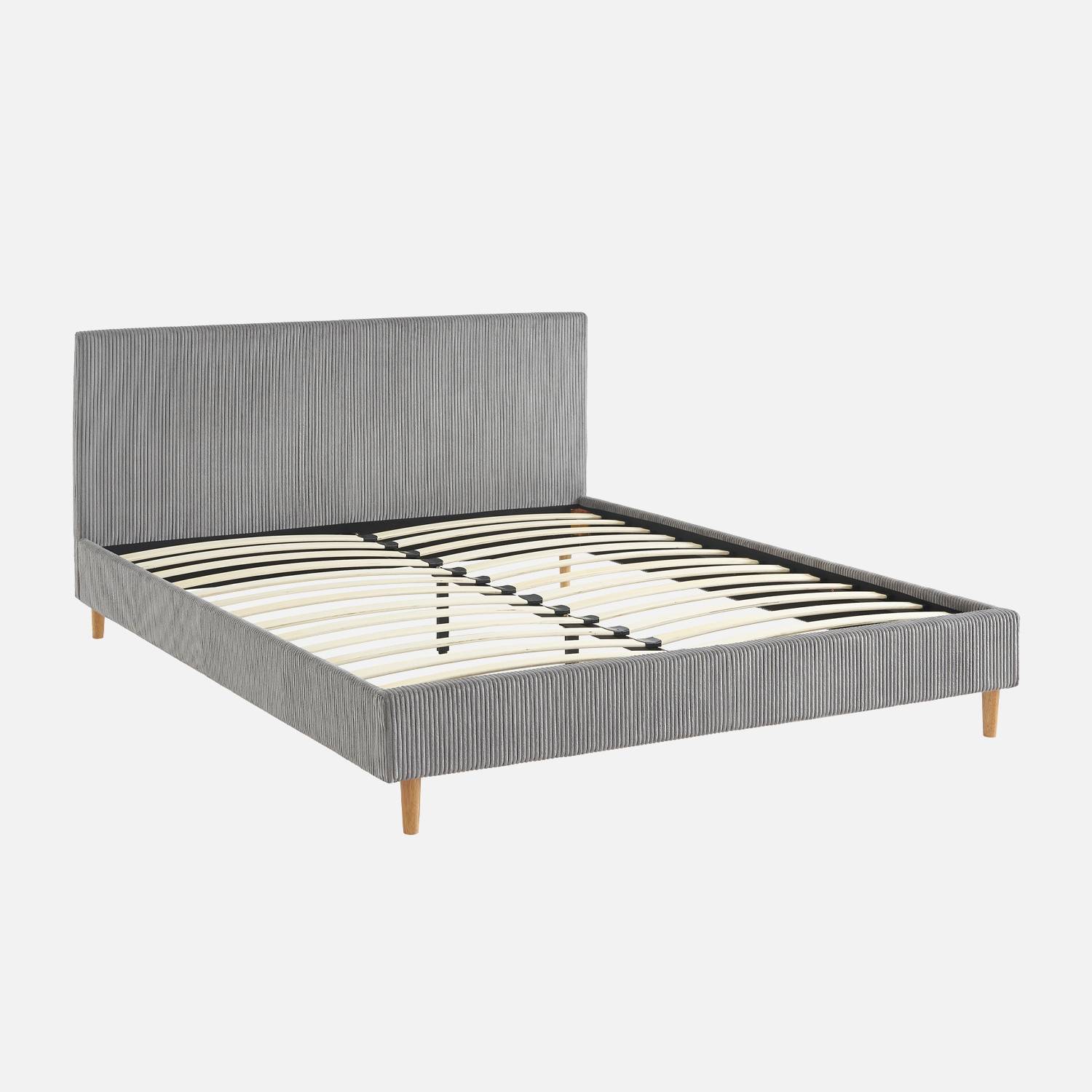 Bed met lattenbodem en hoofdeinde, grijs | sweeek