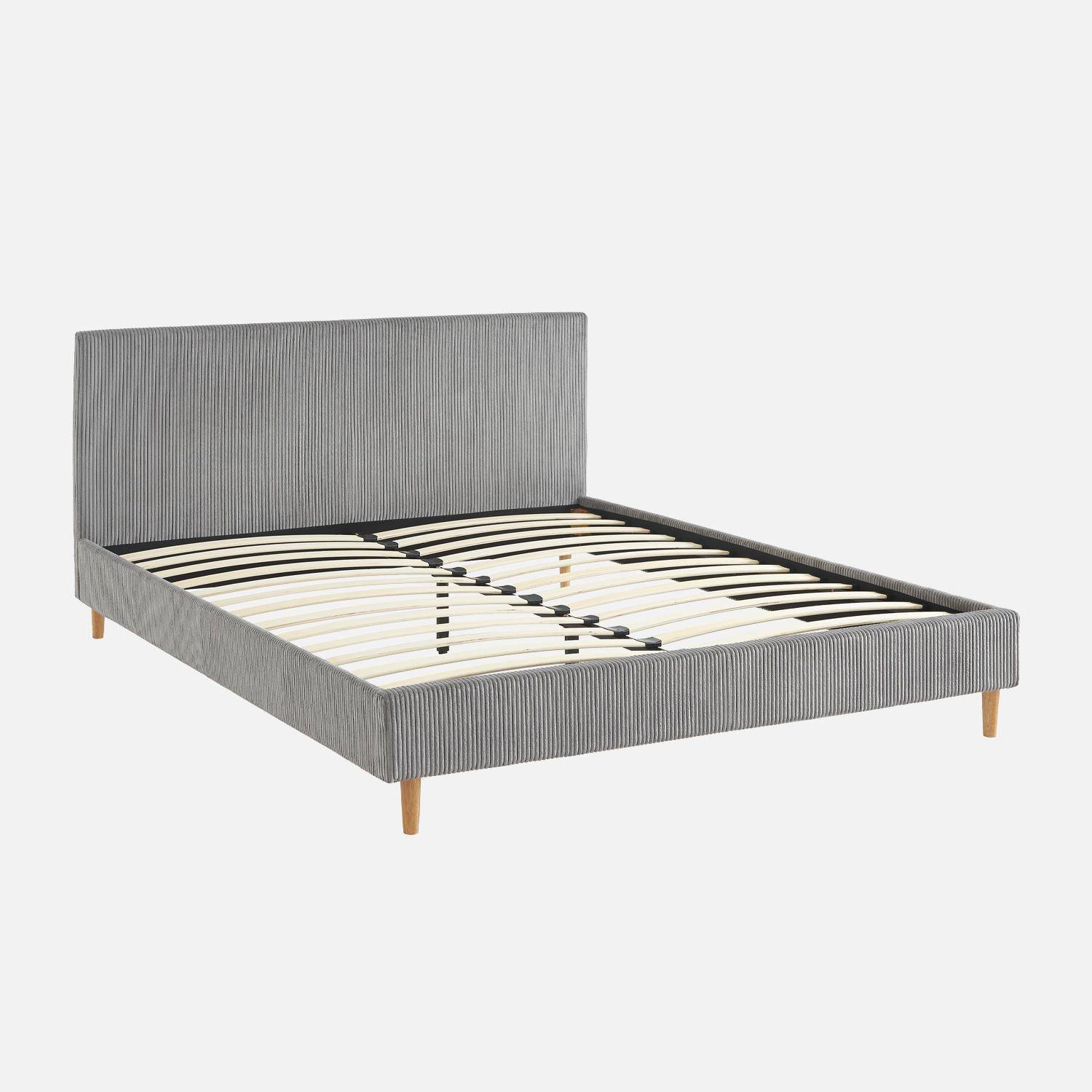 Bed met lattenbodem en hoofdeinde, B 211 x D 167,5 x H 89cm, grijs, corduroy afwerking Photo1