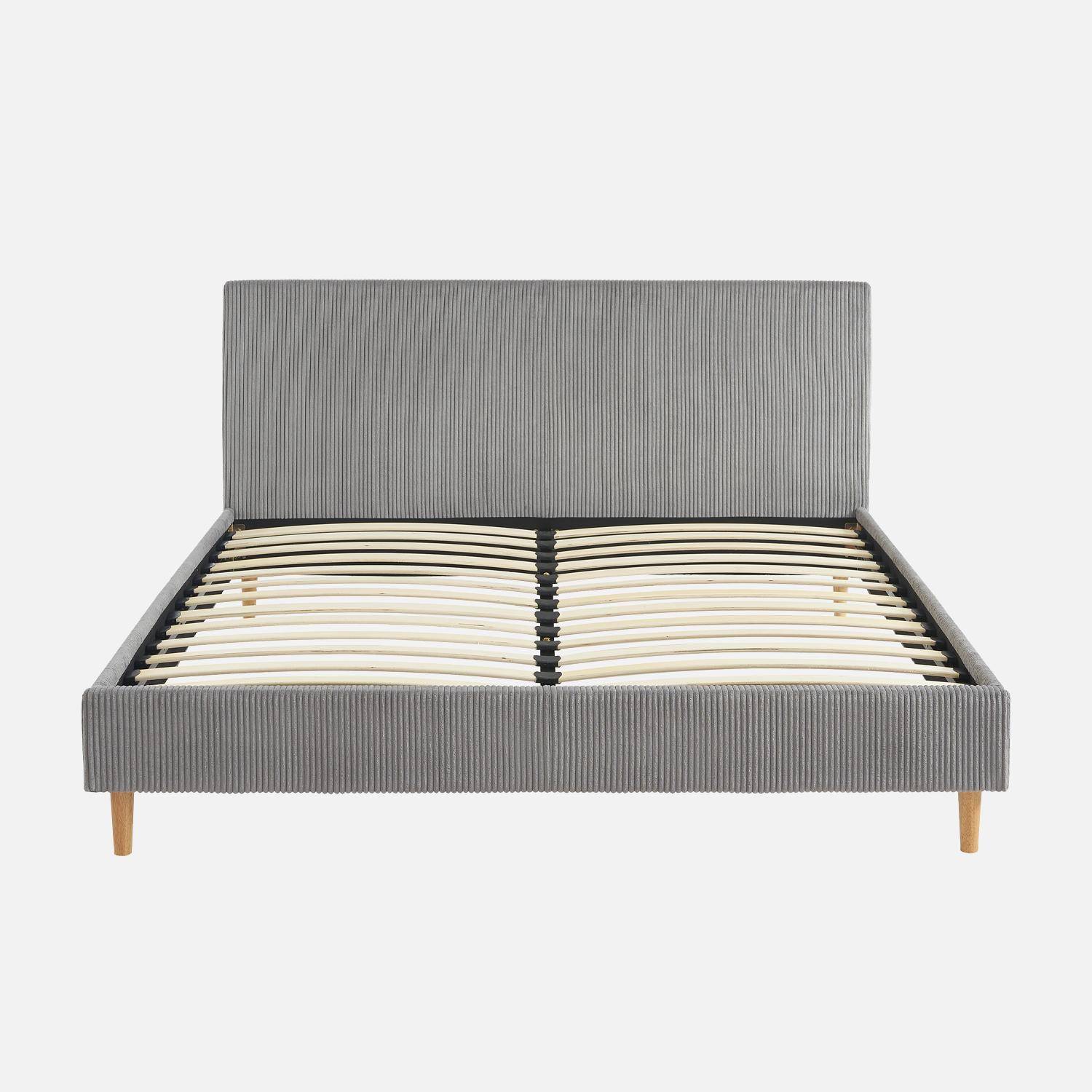 Bed met lattenbodem en hoofdeinde, B 211 x D 167,5 x H 89cm, grijs, corduroy afwerking Photo2