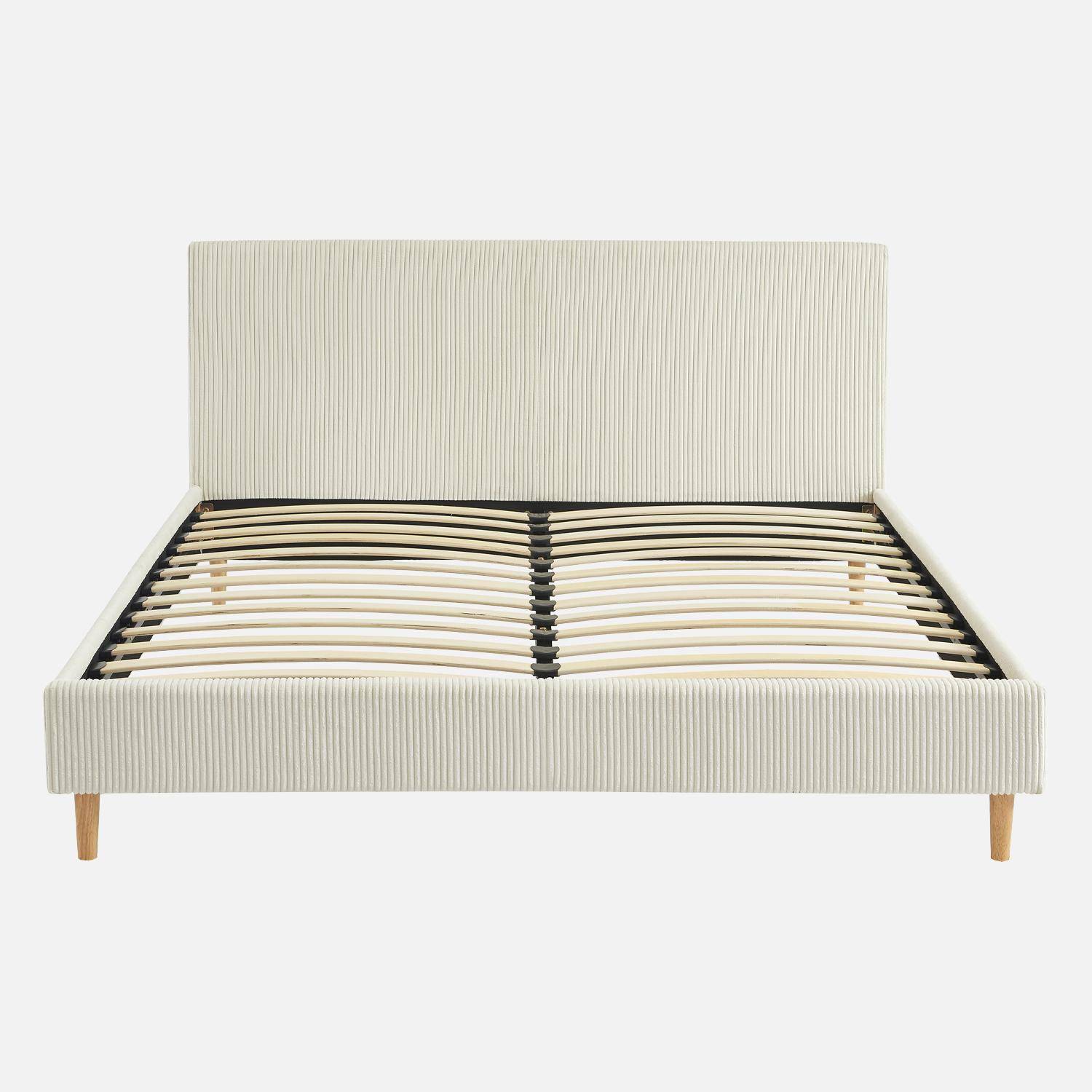 Bed met lattenbodem en hoofdeinde, B 211 x D 167,5 x H 89cm, wit, corduroy afwerking Photo2