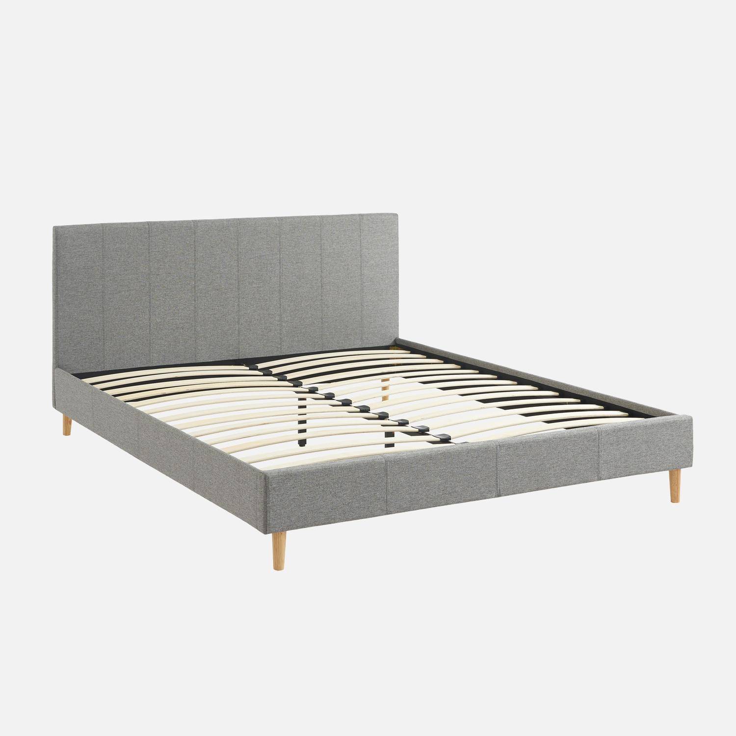 Bed met lattenbodem en hoofdeinde, stoffen afwerking, lichtgrijs, B 211 x D 167,5 x H 89cm,sweeek,Photo2