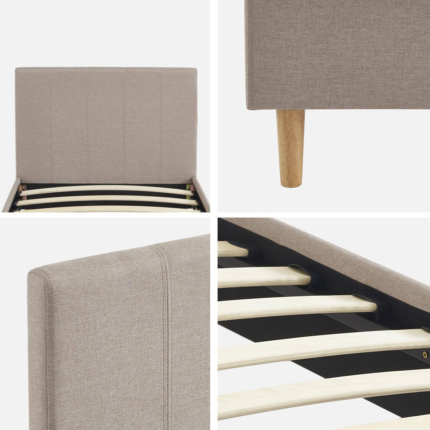Lit avec sommier à lattes et tête de lit, finition tissu, beige, L 202 x P 96 x H 88cm,sweeek,Photo5