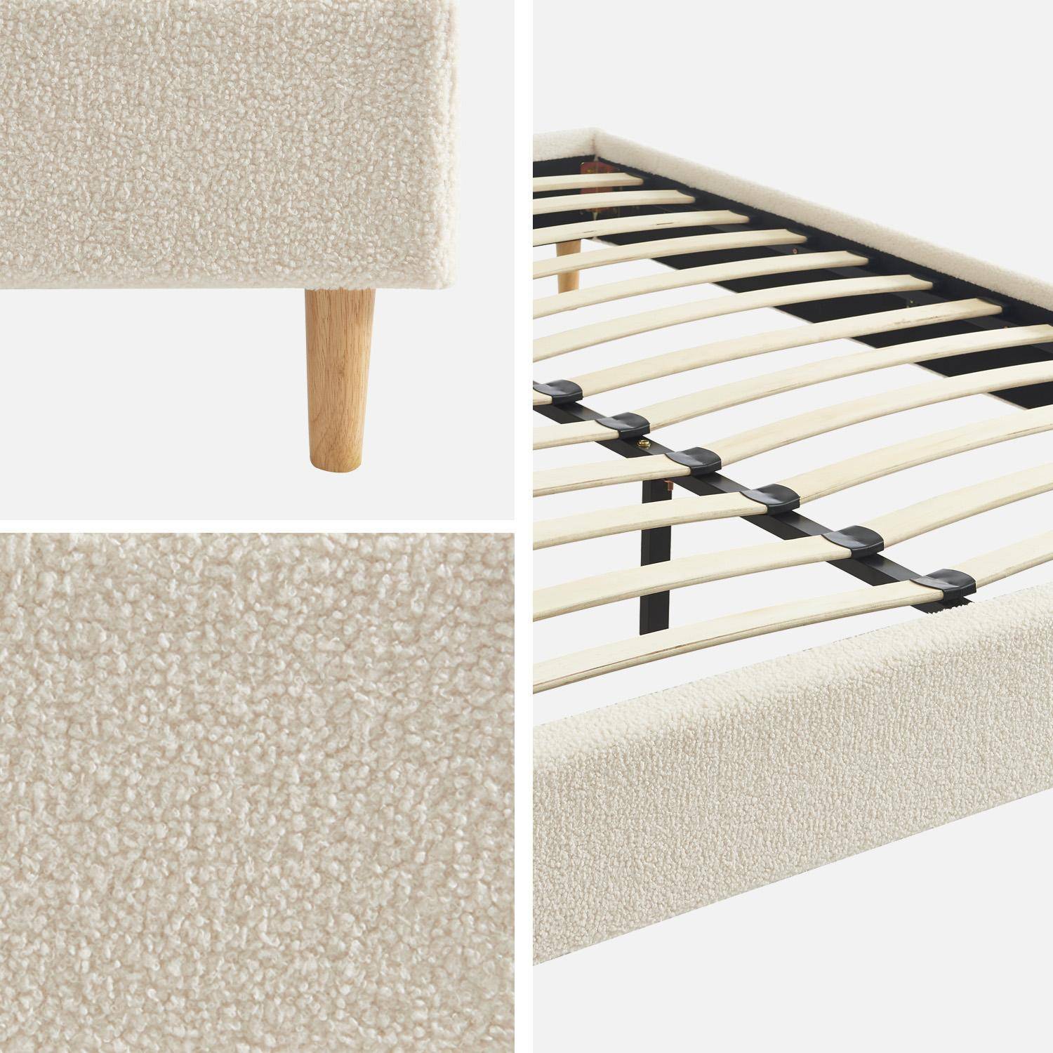 Bed met lattenbodem, bouclé afwerking, wit, B 203 x D 148 x H 30cm,sweeek,Photo4