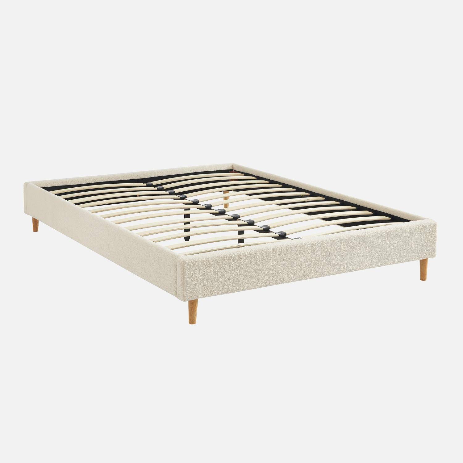 Bed met lattenbodem, bouclé afwerking, wit, B 203 x D 148 x H 30cm,sweeek,Photo2