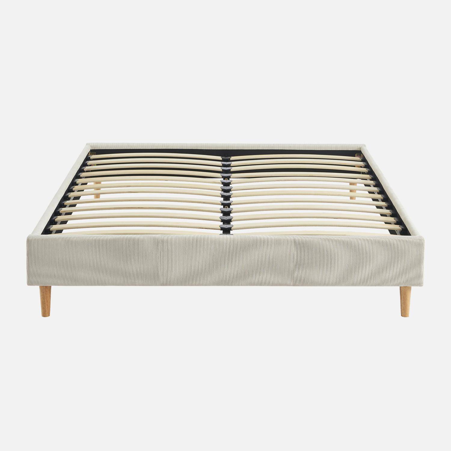 Cama con somier 140cm, acabado en pana fina, Milton, Blanco, 203x148x30 cm Photo2
