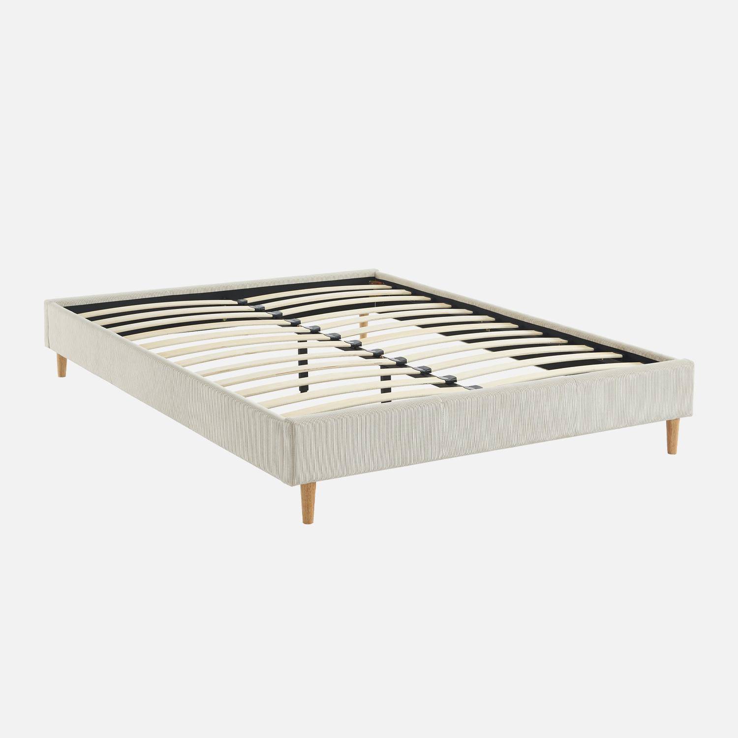 Cama con somier 140cm, acabado en pana fina, Milton, Blanco, 203x148x30 cm Photo1