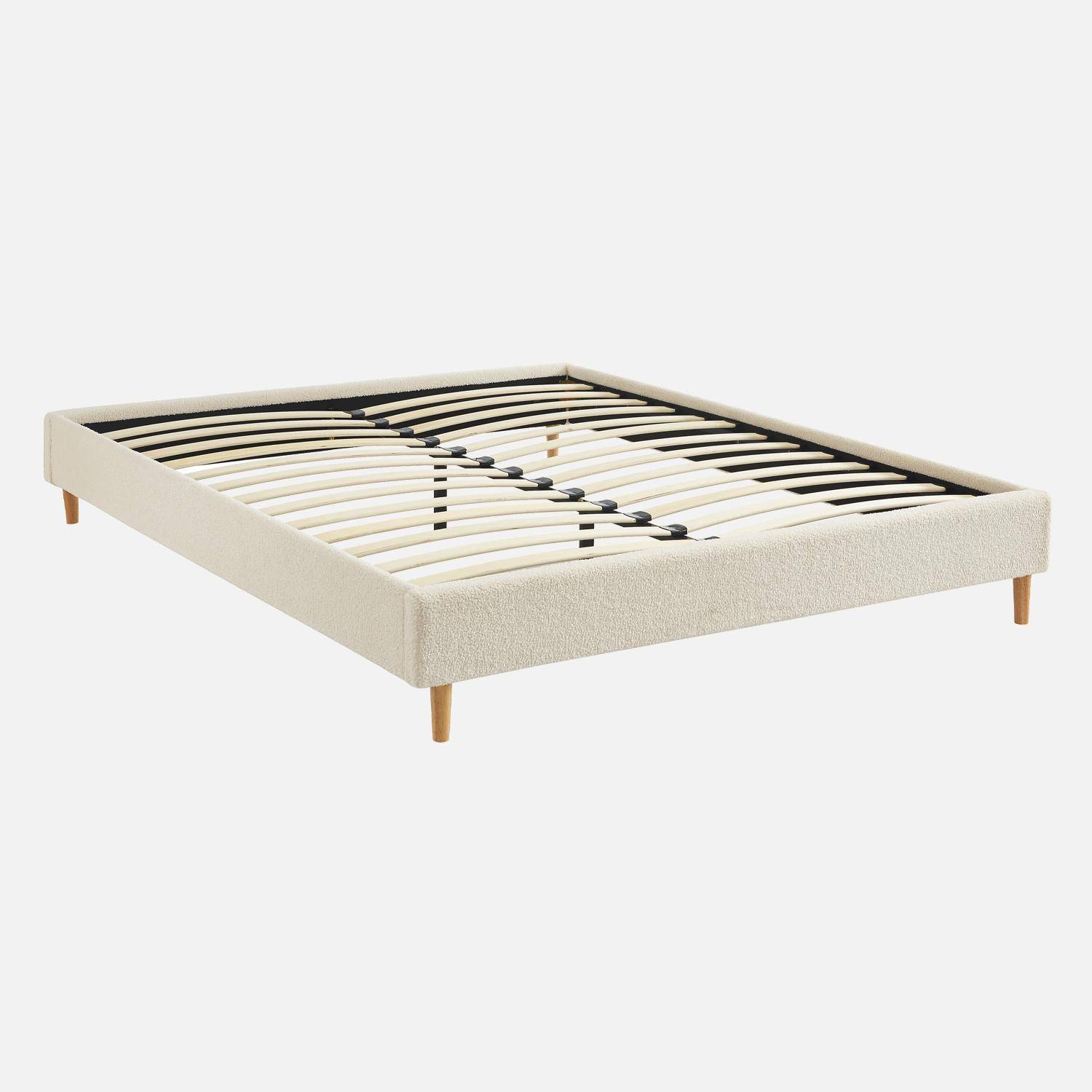Bett mit Lattenrost, Bouclé-Bezug, weiß, B 213 x T 167,5 x H 30cm - Milton Photo1