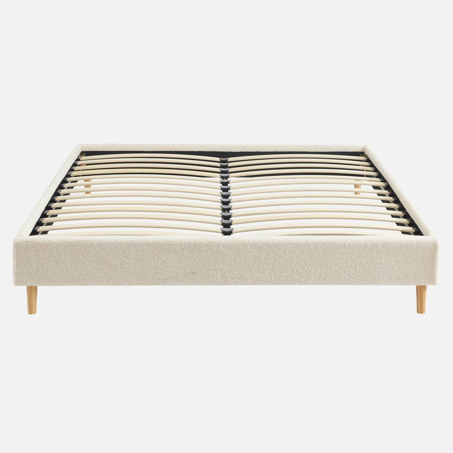 Bett mit Lattenrost, Bouclé-Bezug, weiß, B 213 x T 167,5 x H 30cm - Milton Photo2