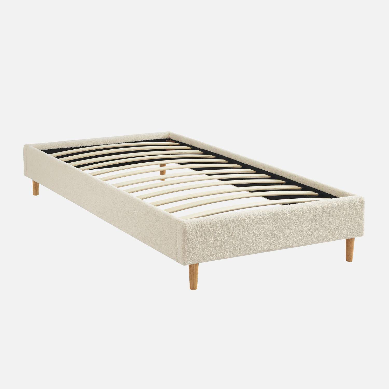 Bed met lattenbodem, bouclé afwerking, wit, B 203 x D 96.5 x H 30cm,sweeek,Photo1