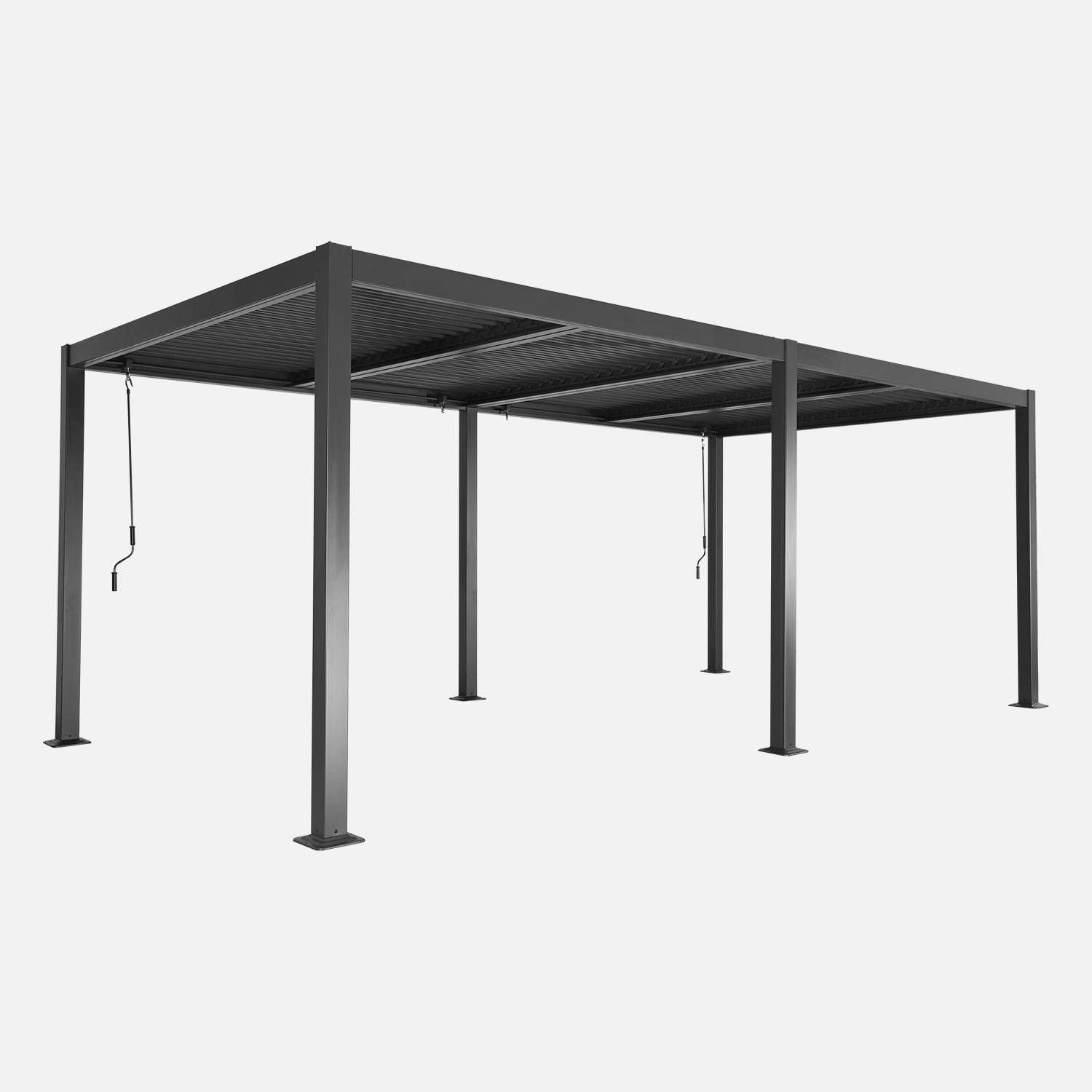 Pergola met lamellendak, zwart aluminium en staal 3x6m | sweeek