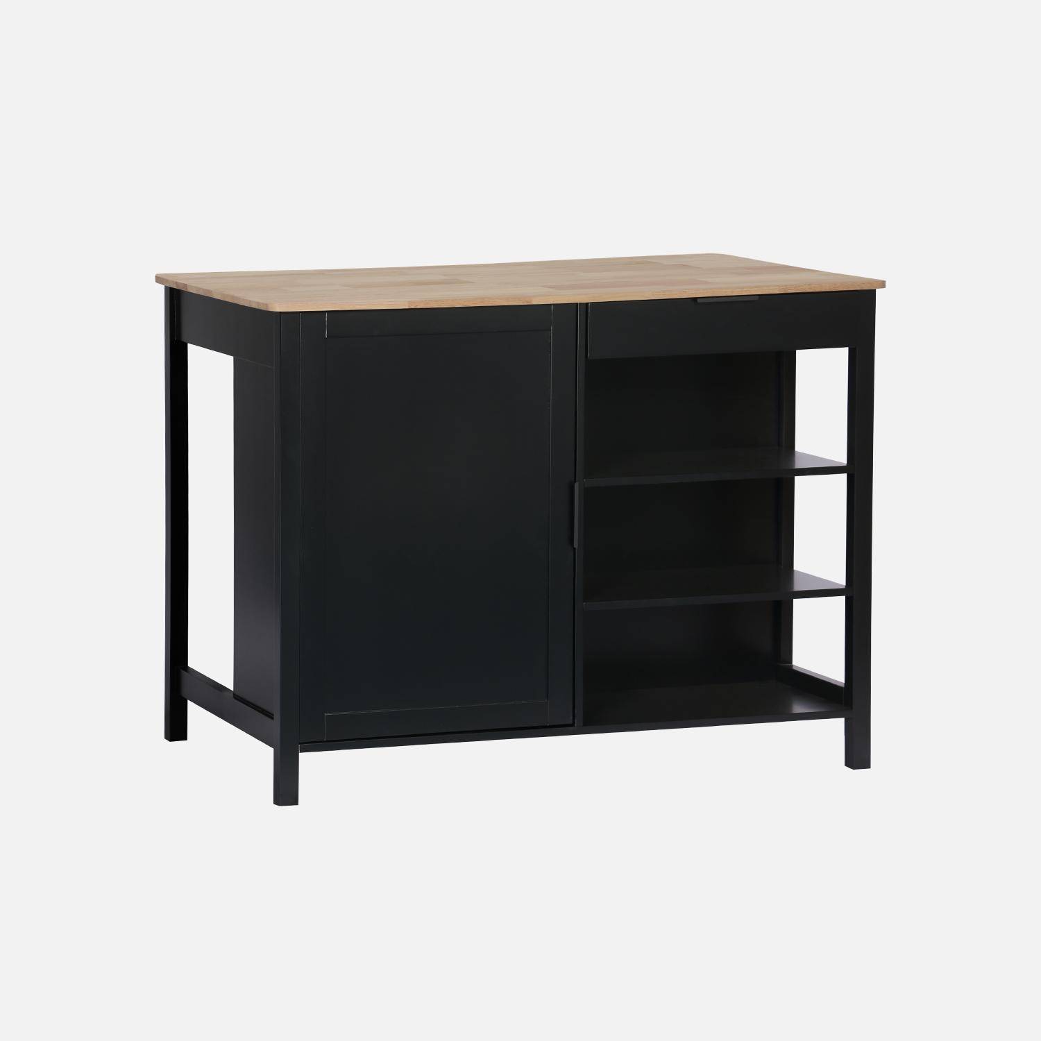 3-in-1-Kücheninsel schwarz, Stauraum, Arbeitsfläche, Esstisch, 5 Regale, 1 Tür, 1 Schublade, B 120 x T 75 x H 90cm - Molene,sweeek,Photo3