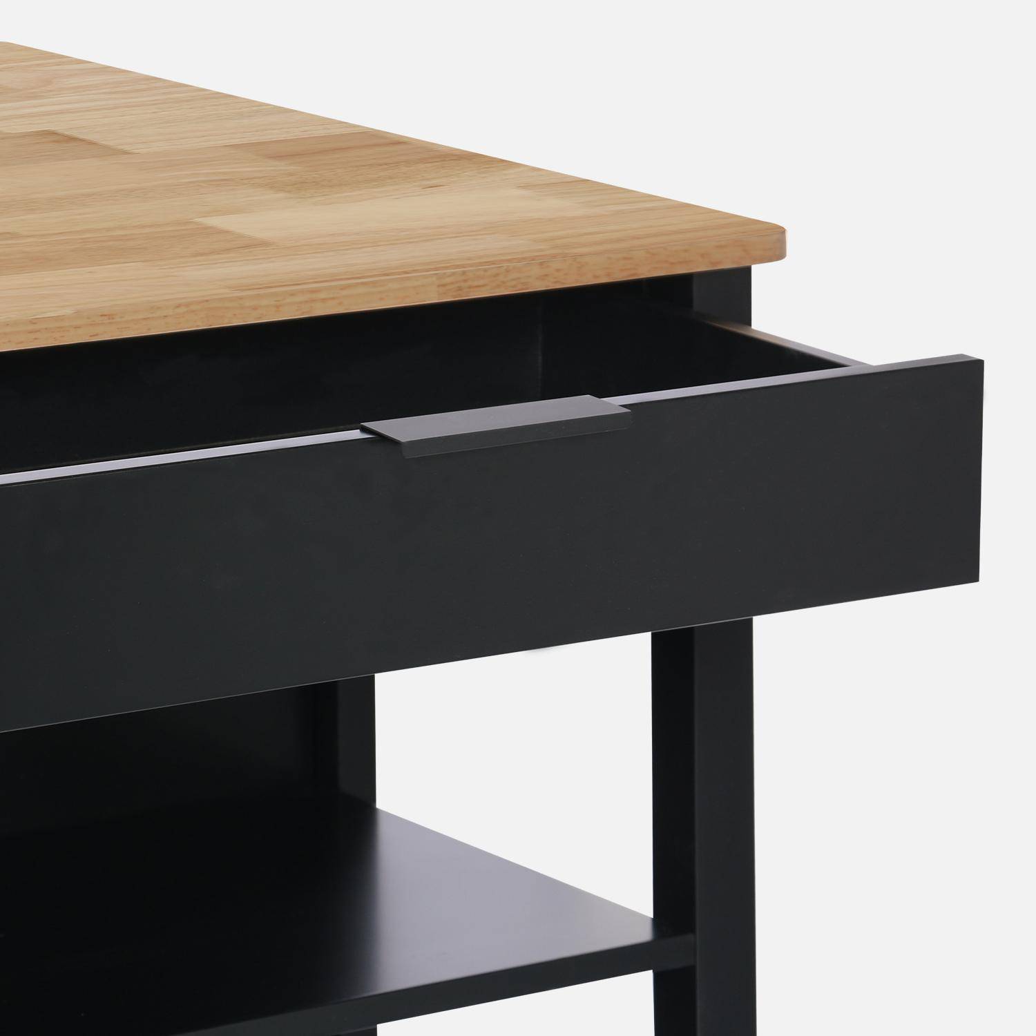 3-in-1-Kücheninsel schwarz, Stauraum, Arbeitsfläche, Esstisch, 5 Regale, 1 Tür, 1 Schublade, B 120 x T 75 x H 90cm - Molene Photo6