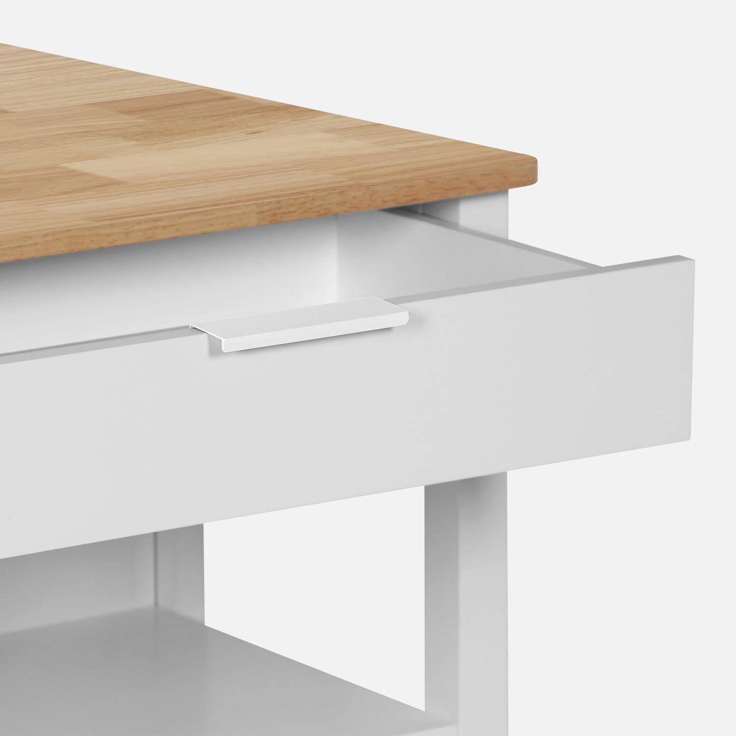 Îlot central de cuisine MOLENE, plateau en bois d'hévéa, 120x75cm, blanc, 5 étagères, 1 porte, 1 tiroir, L 120 x P 75 x H 90cm,sweeek,Photo6
