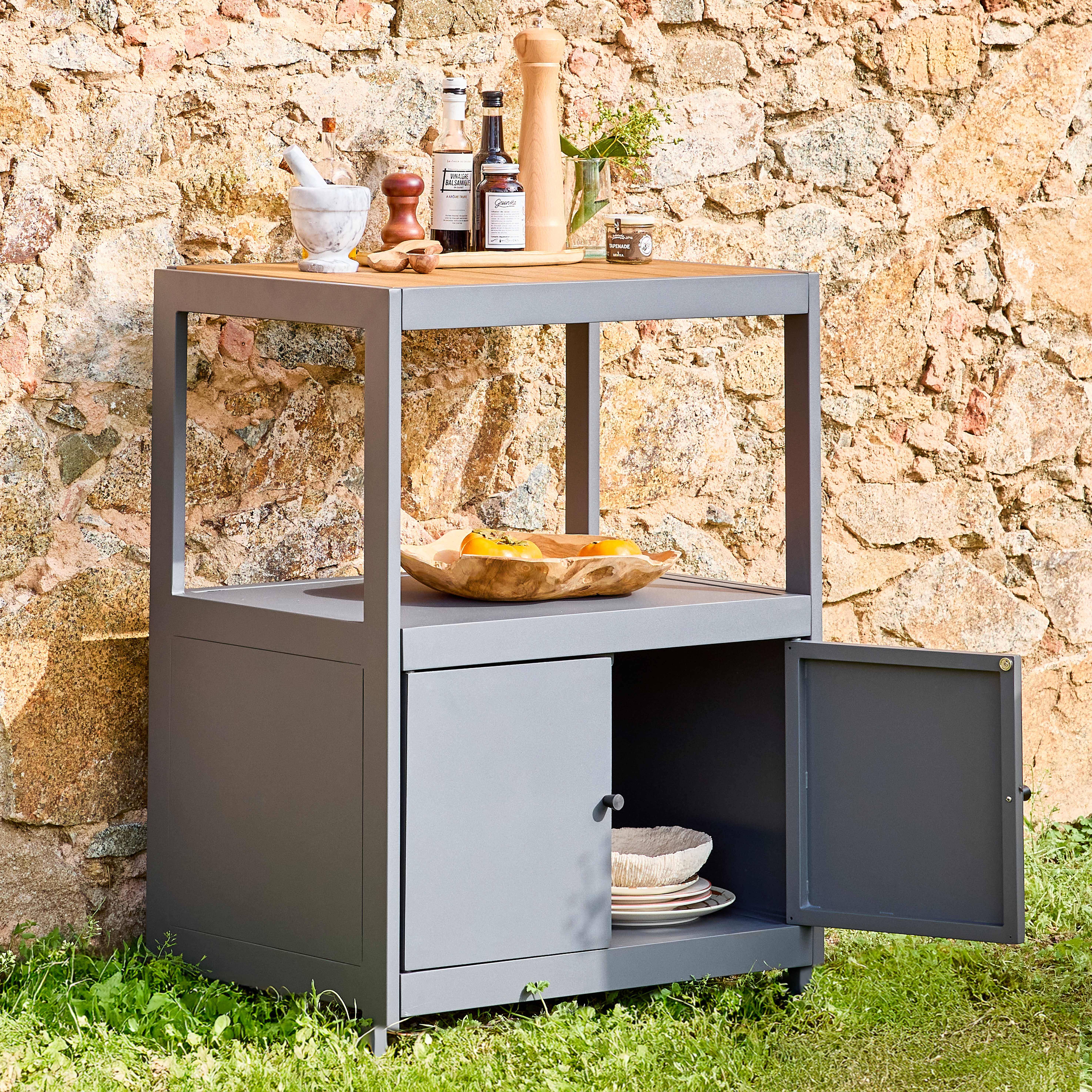 Cocina exterior de aluminio y polywood con 2 puertas, Albi, Antracita, 70x50x91 cm Photo2