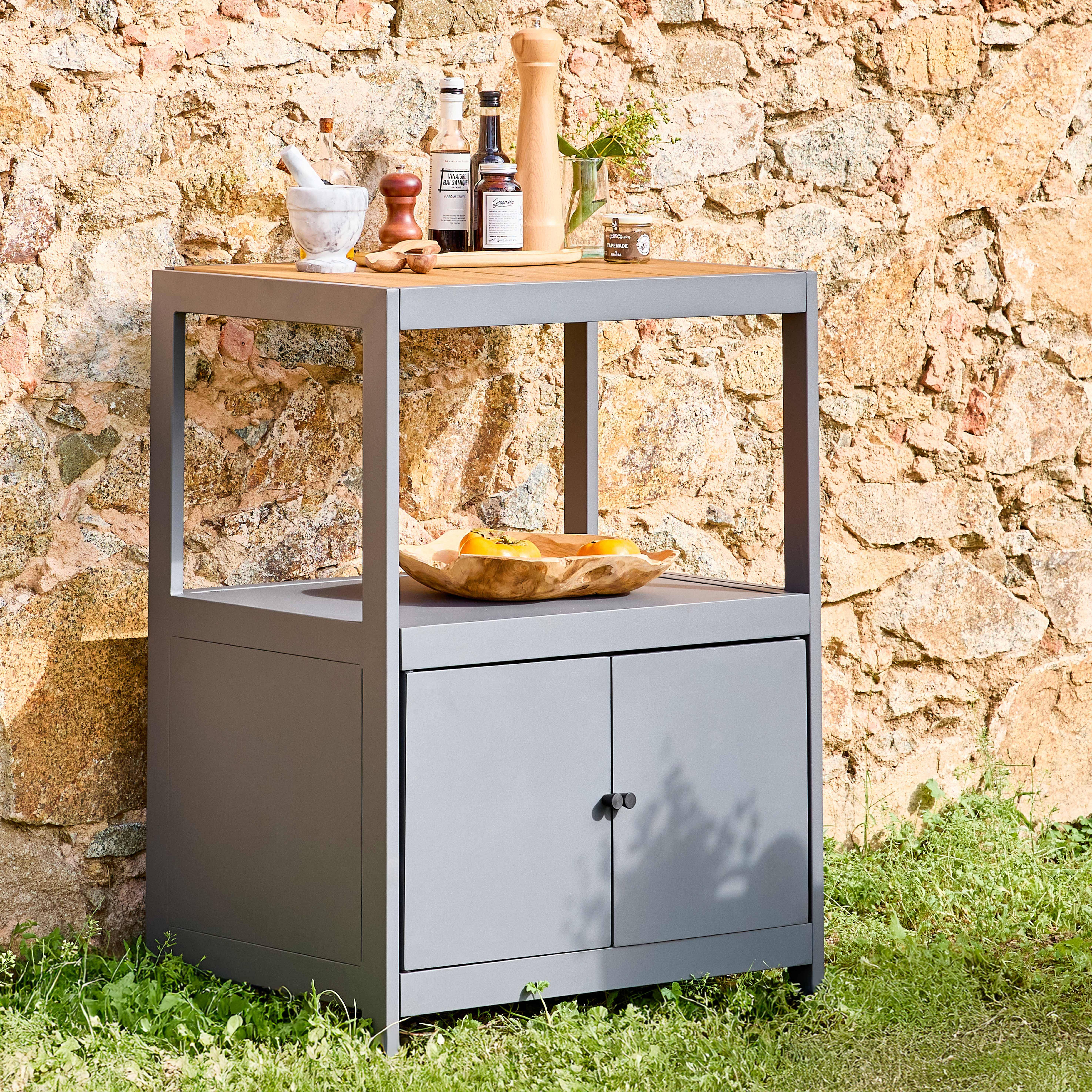 Cocina exterior de aluminio y polywood con 2 puertas, Albi, Antracita, 70x50x91 cm Photo1