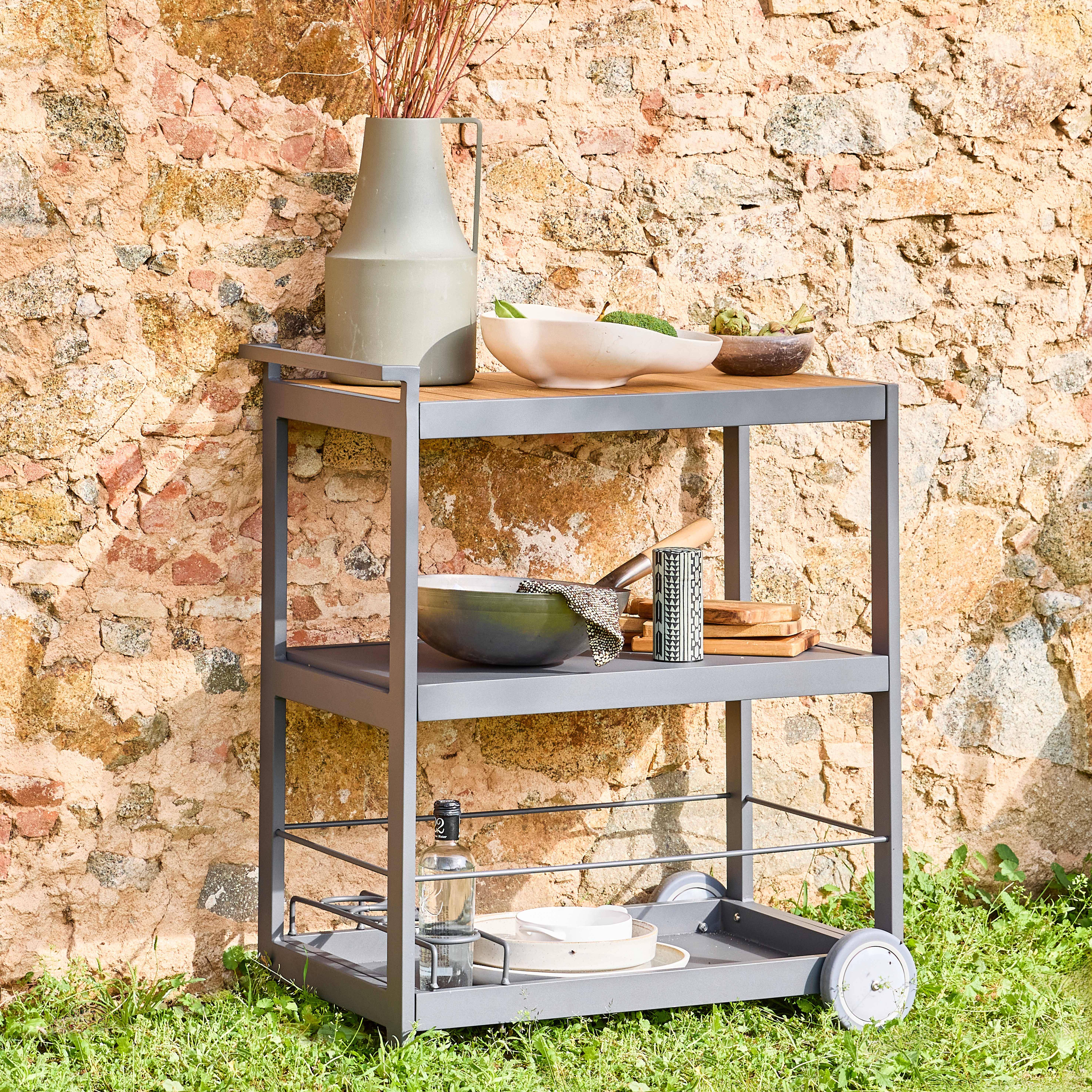 Carrello da cucina in alluminio con ruote e maniglia, 84cm, Albi, Antracite, 84x56x96 cm Photo1