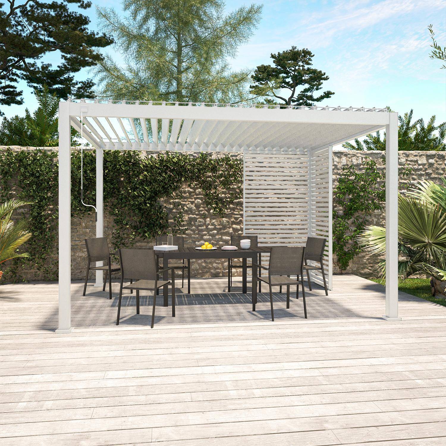 Persienne 100cm pour pergola bioclimatique Triomphe, côté 3m, panneau brise vue, aluminium, blanc Photo2