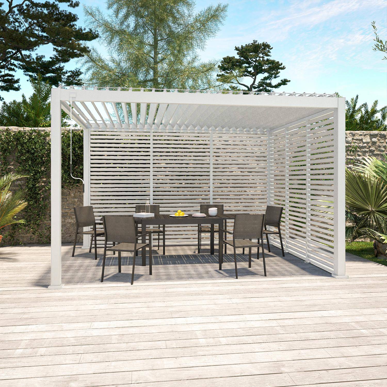 Persienne 100cm pour pergola bioclimatique Triomphe, côté 3m, panneau brise vue, aluminium, blanc Photo1