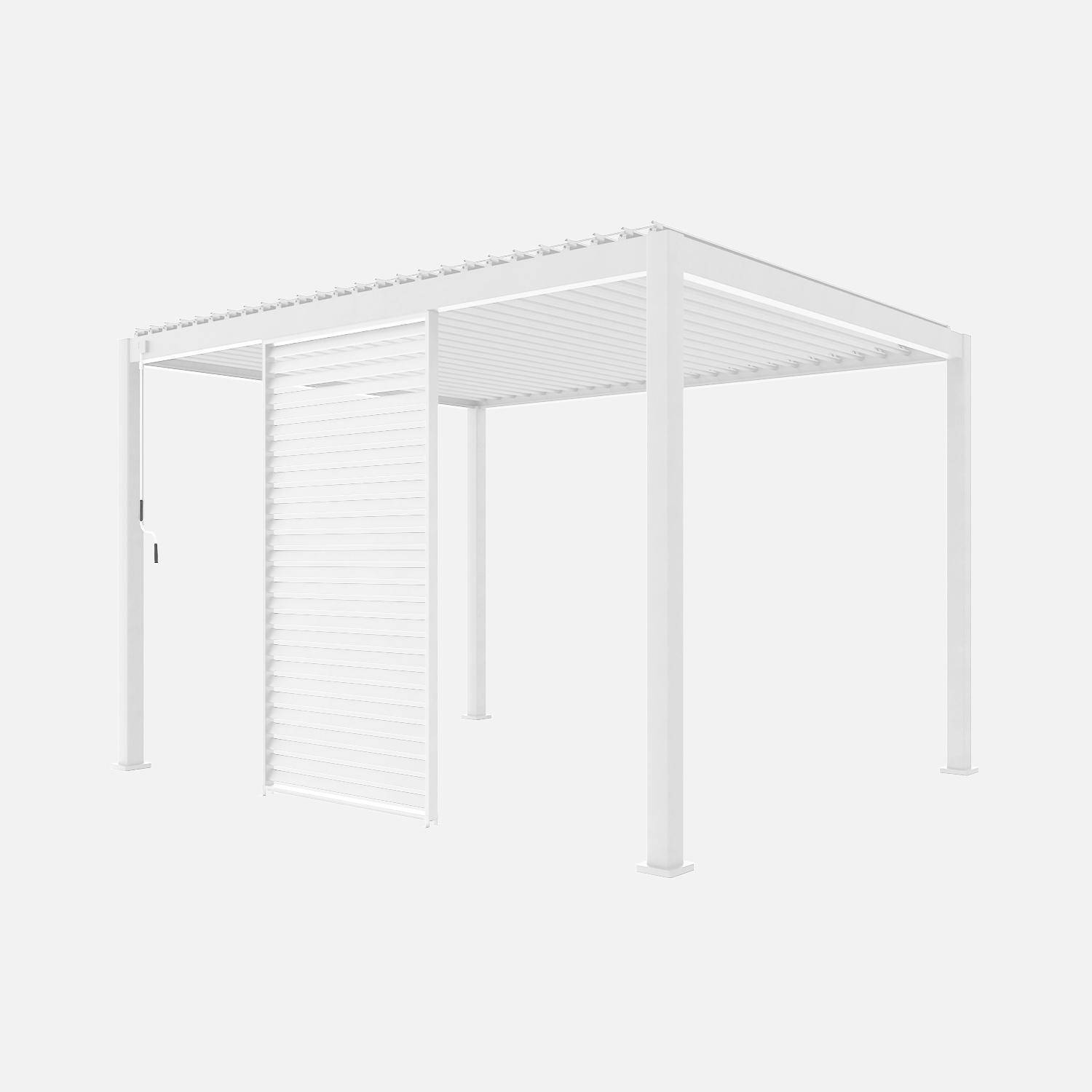 Persienne 130cm pour pergola bioclimatique Triomphe, côté 4m, panneau brise vue, aluminium, blanc Photo4