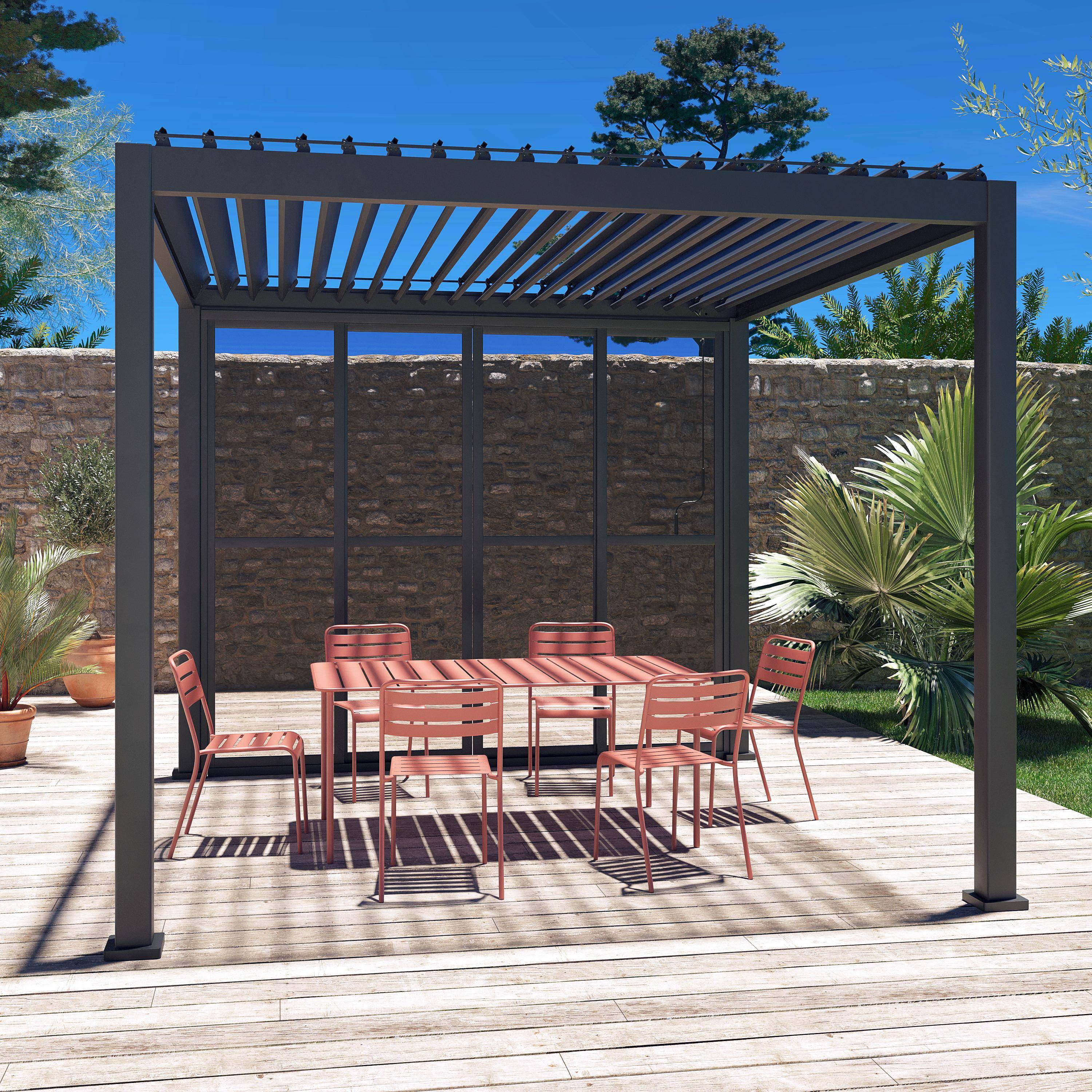Portes coulissantes 3m pour pergola Triomphe, anthracite, aluminium et polycarbonate, 279 x 236,5cm Photo1