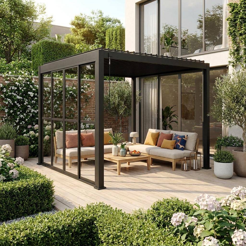 Sliding door aluminium 3m for Triomphe pergola anthracite,sweeek,Photo1