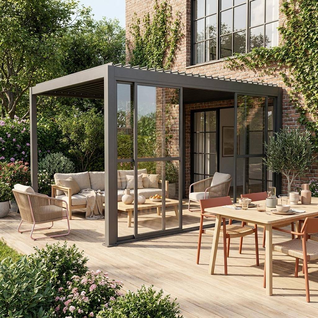 Sliding door aluminium 4m for Triomphe pergola anthracite Photo1