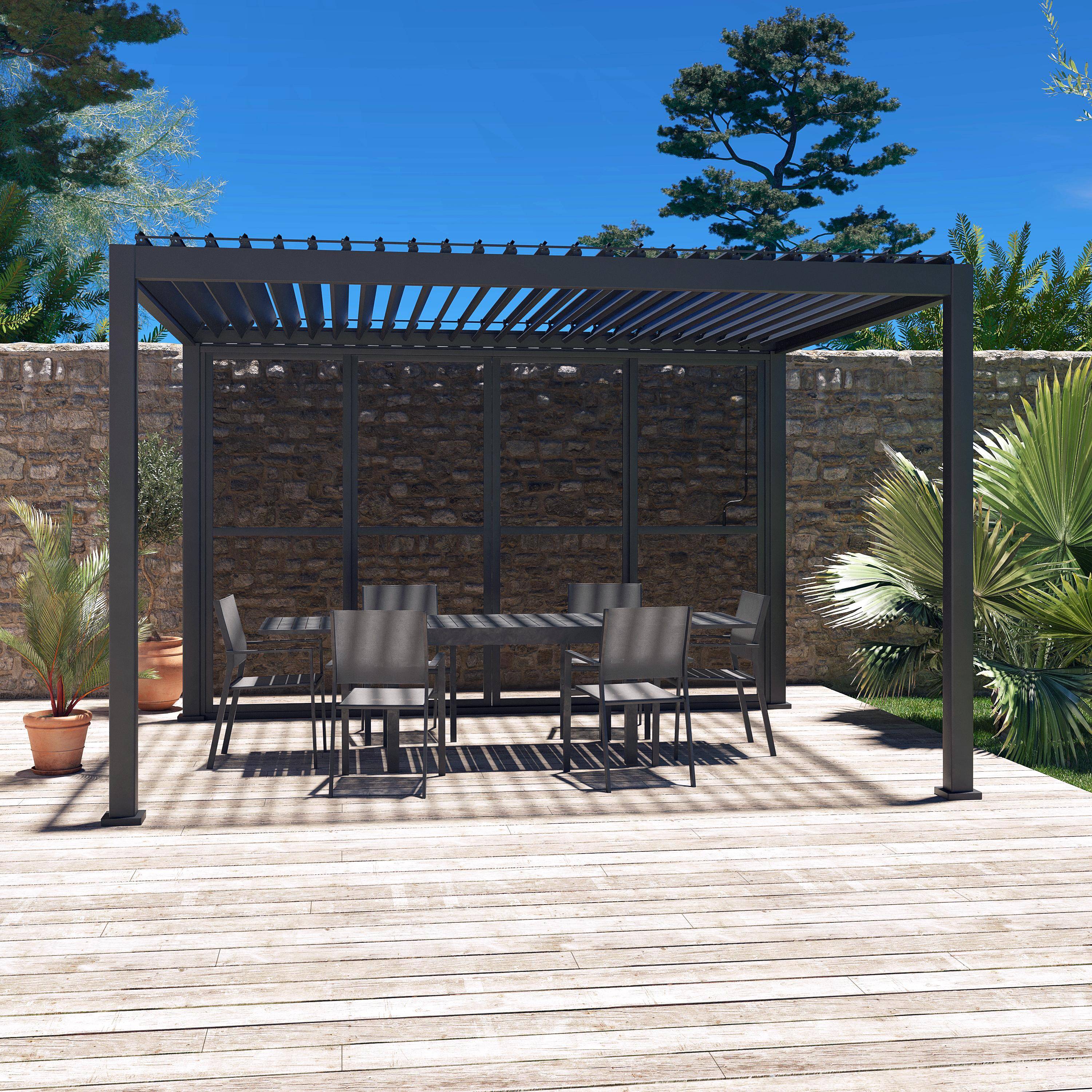 Portes coulissantes 4m pour pergola Triomphe, anthracite, aluminium et polycarbonate, 370,4 x 236,5cm Photo1