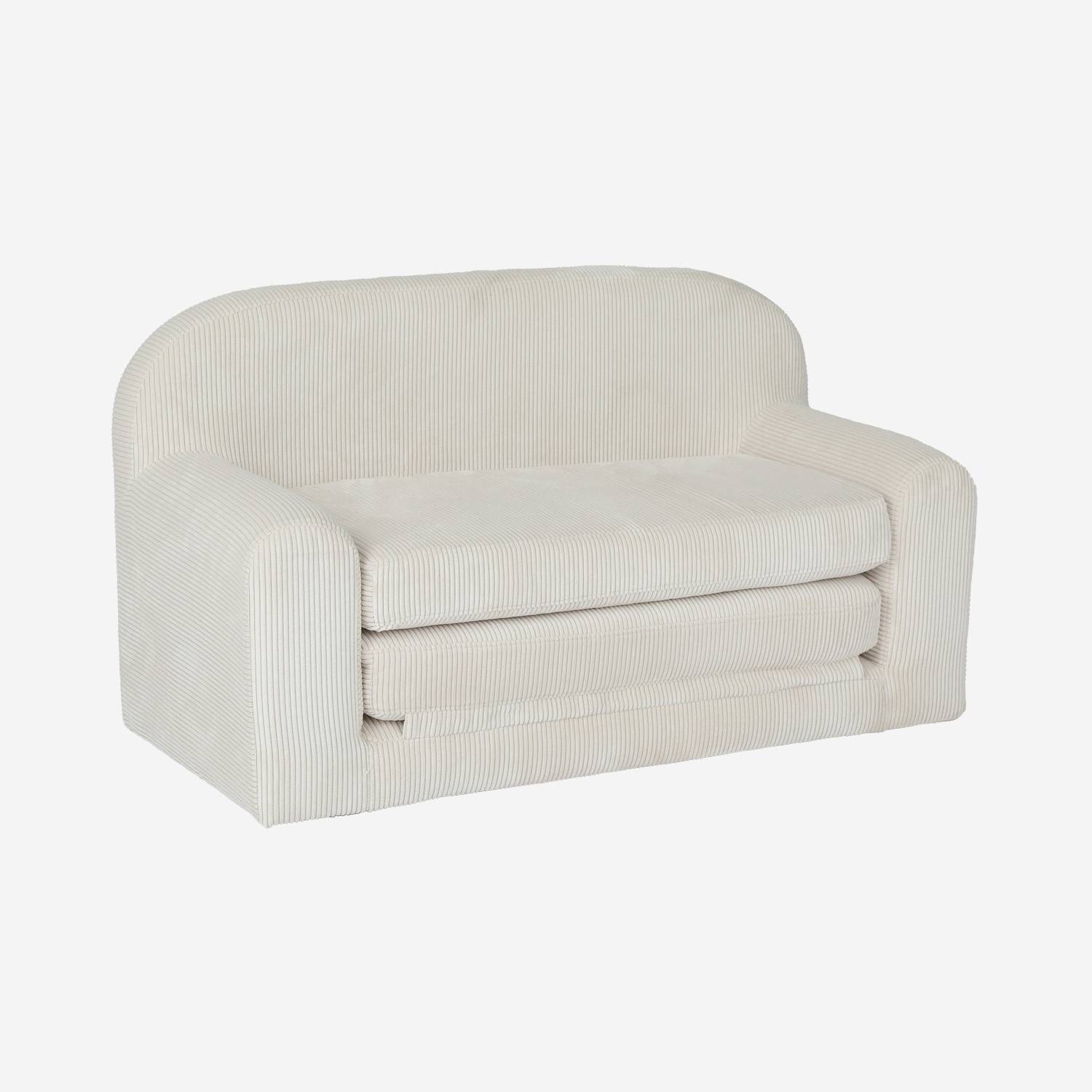 Canapé lit enfant en velours côtelé dépliable, crème