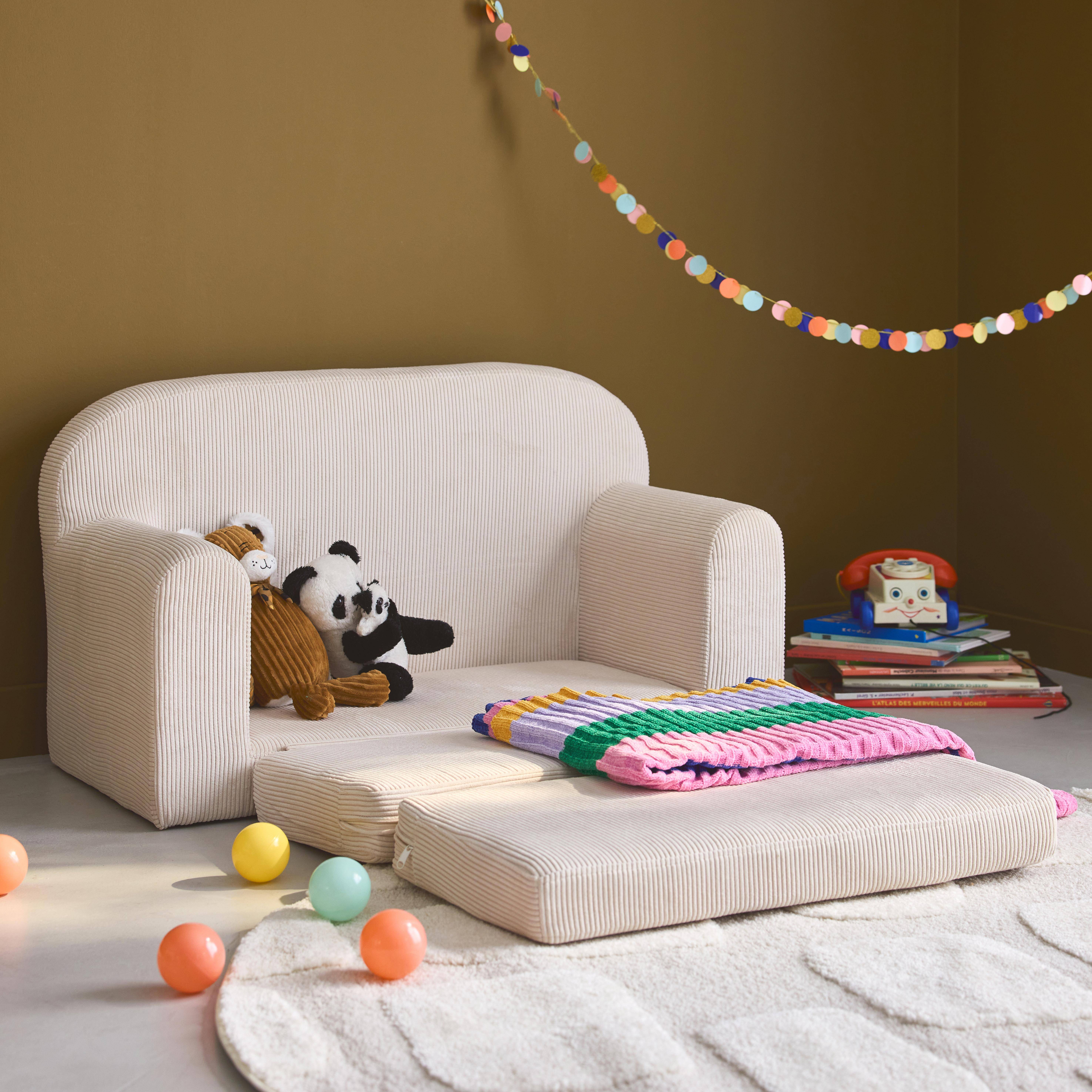 Ausziehbares Kinderschlafsofa mit Cordbezug, cremefarben, L 90 x T 43 x H 51,5 cm. Photo2