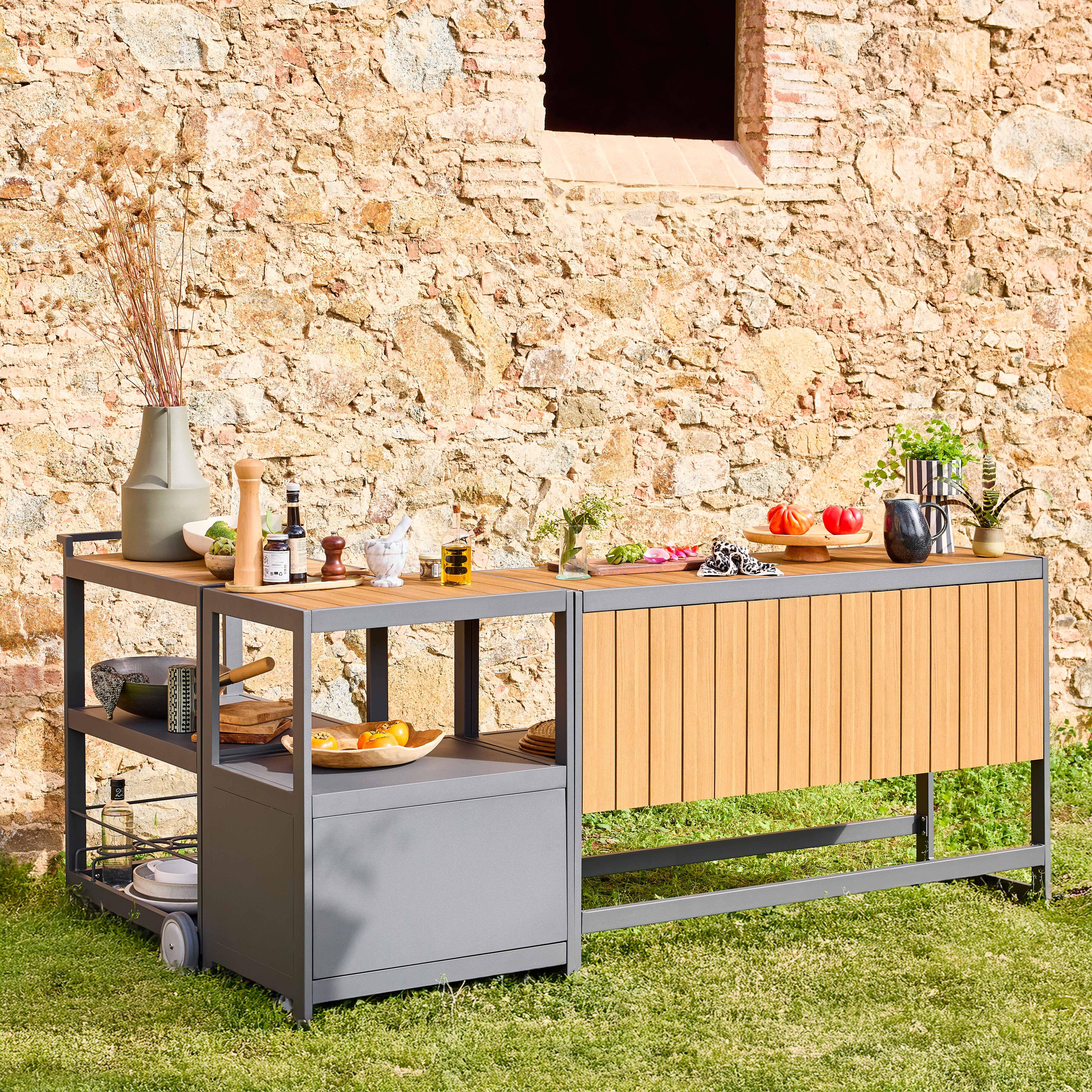 Cocina exterior 3 módulos aluminio, Albi, Antracita, 151x50x91 cm Photo2