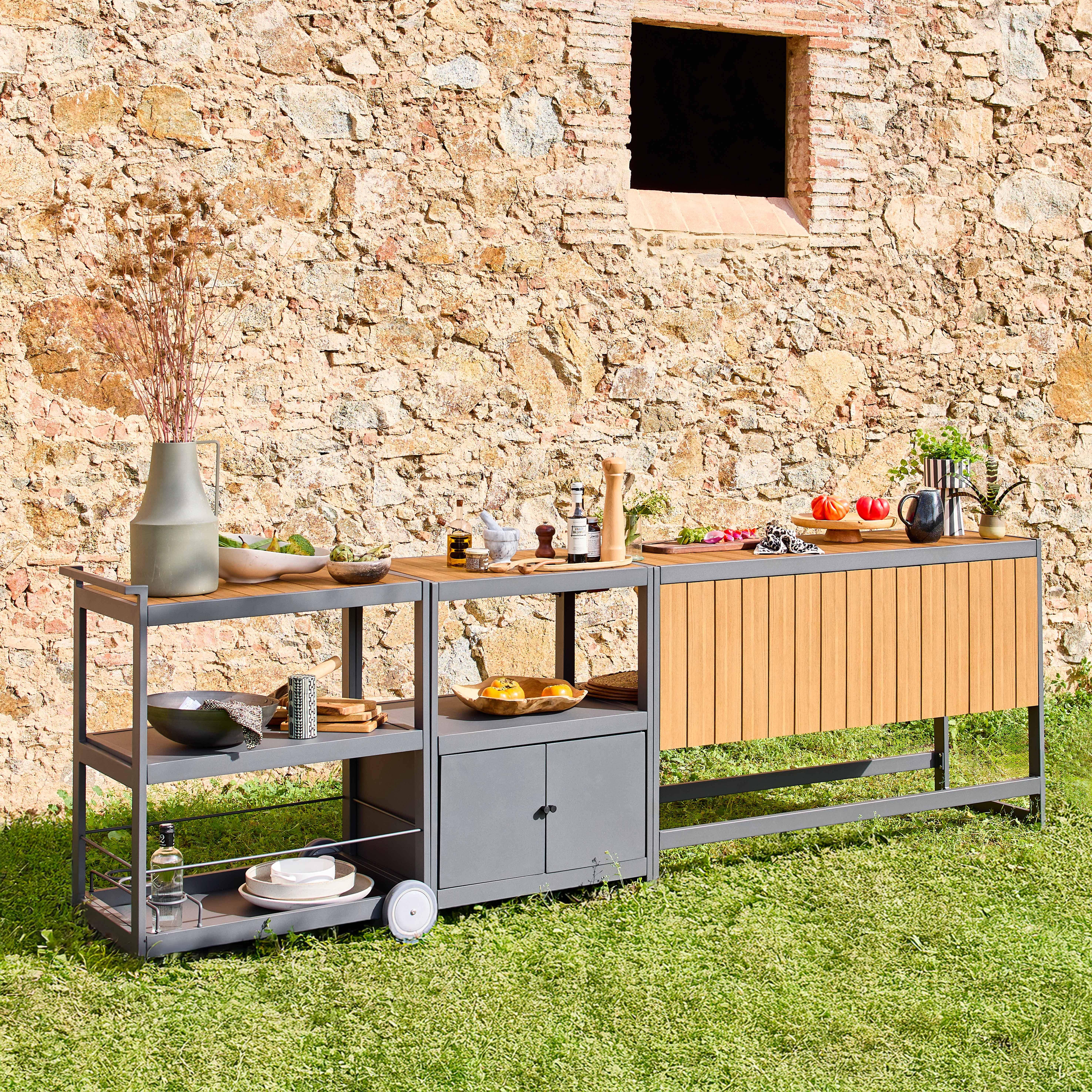 Cocina exterior 3 módulos aluminio, Albi, Antracita, 151x50x91 cm Photo1