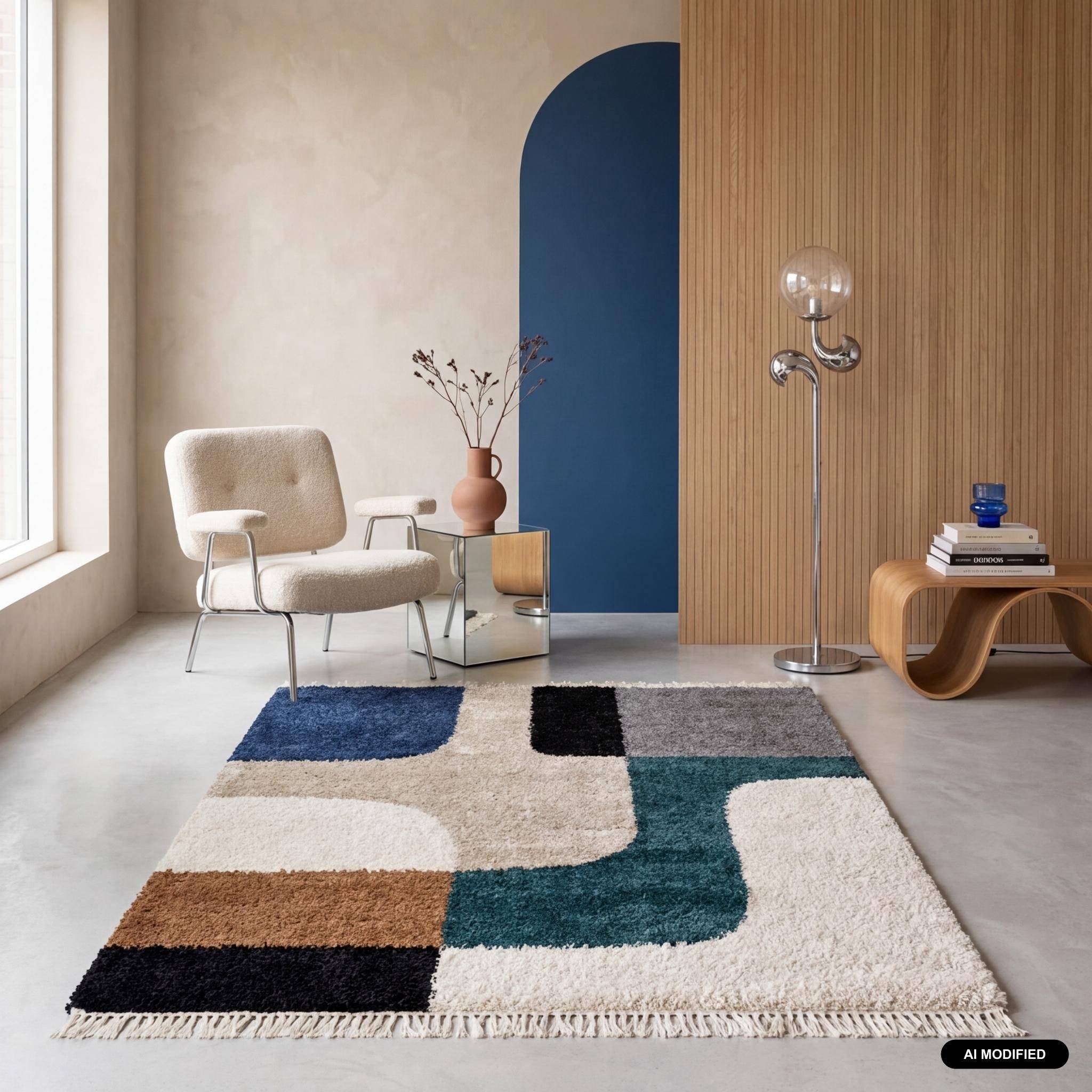 Shaggy-Innenteppich, geometrisches Muster, cremefarben, 160x230 cm - Zac Photo1