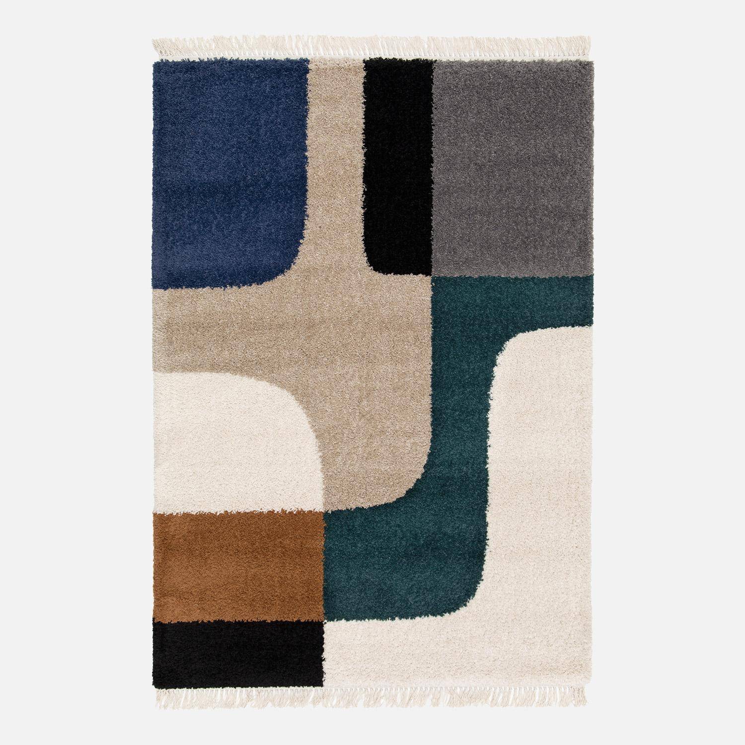 Tapis intérieur shaggy, motifs géométriques, crème, 80 x 150 cm,sweeek,Photo2