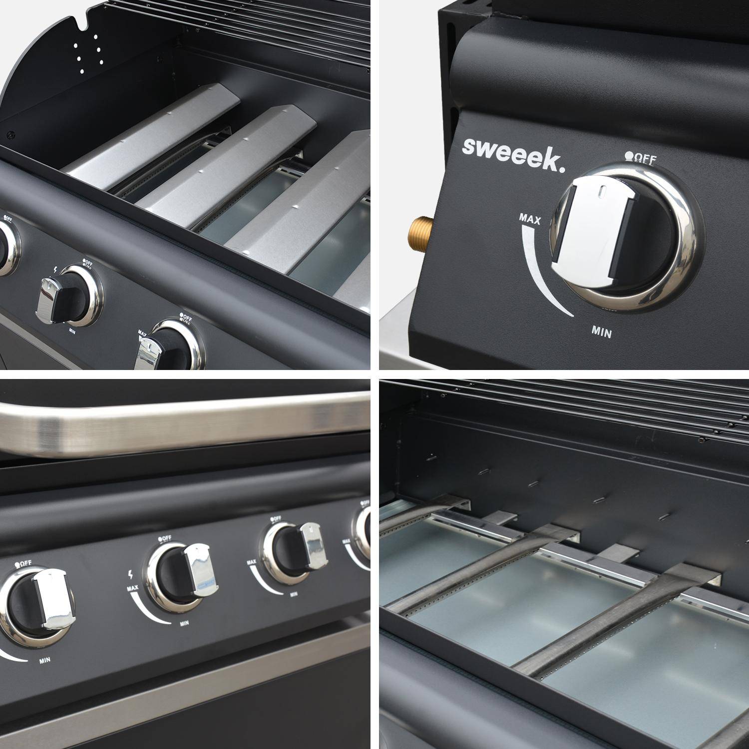 Free-standing 4-burner gas barbecue, Grimaud, Black, 50x73x48 cm Photo7