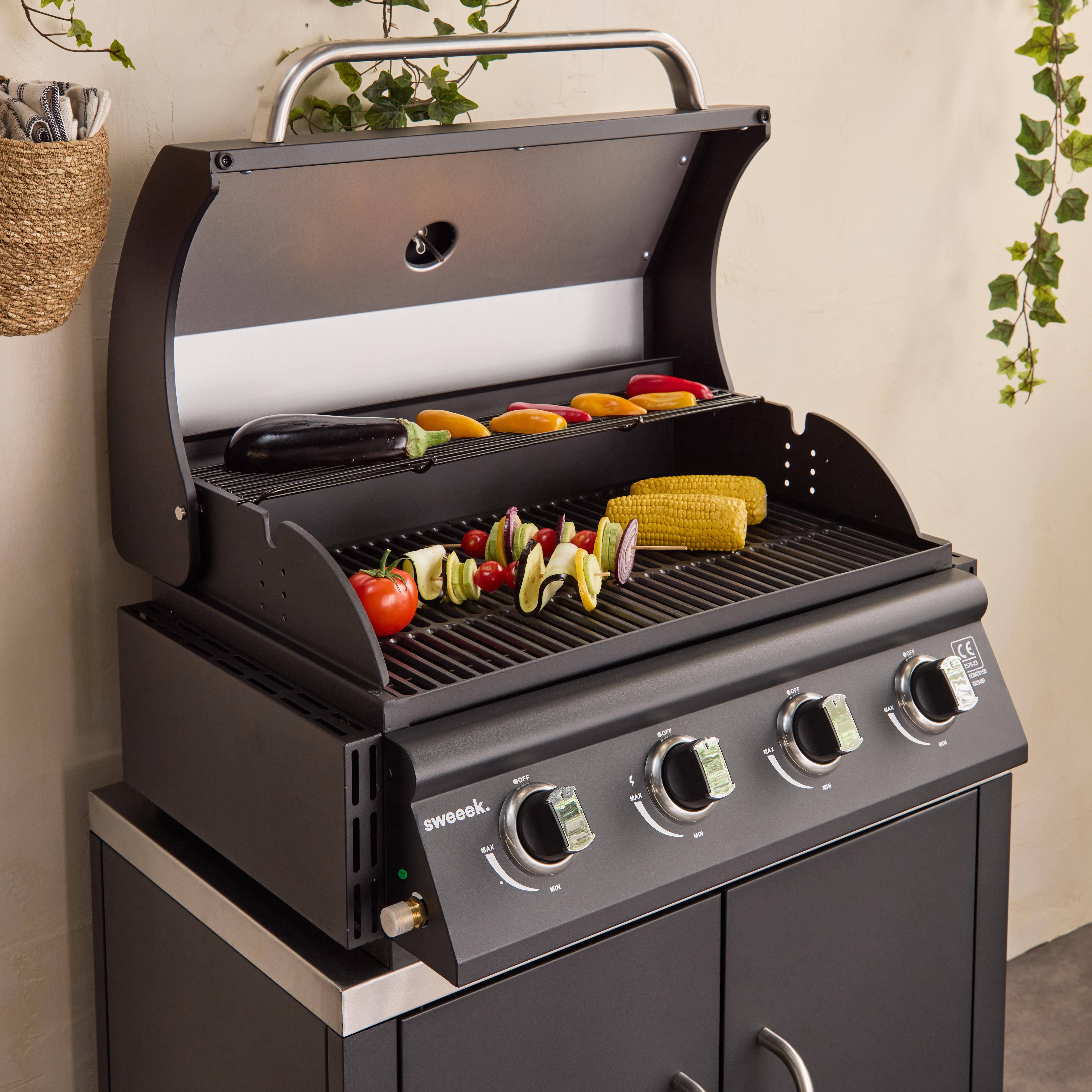 Free-standing 4-burner gas barbecue, Grimaud, Black, 50x73x48 cm,sweeek,Photo2