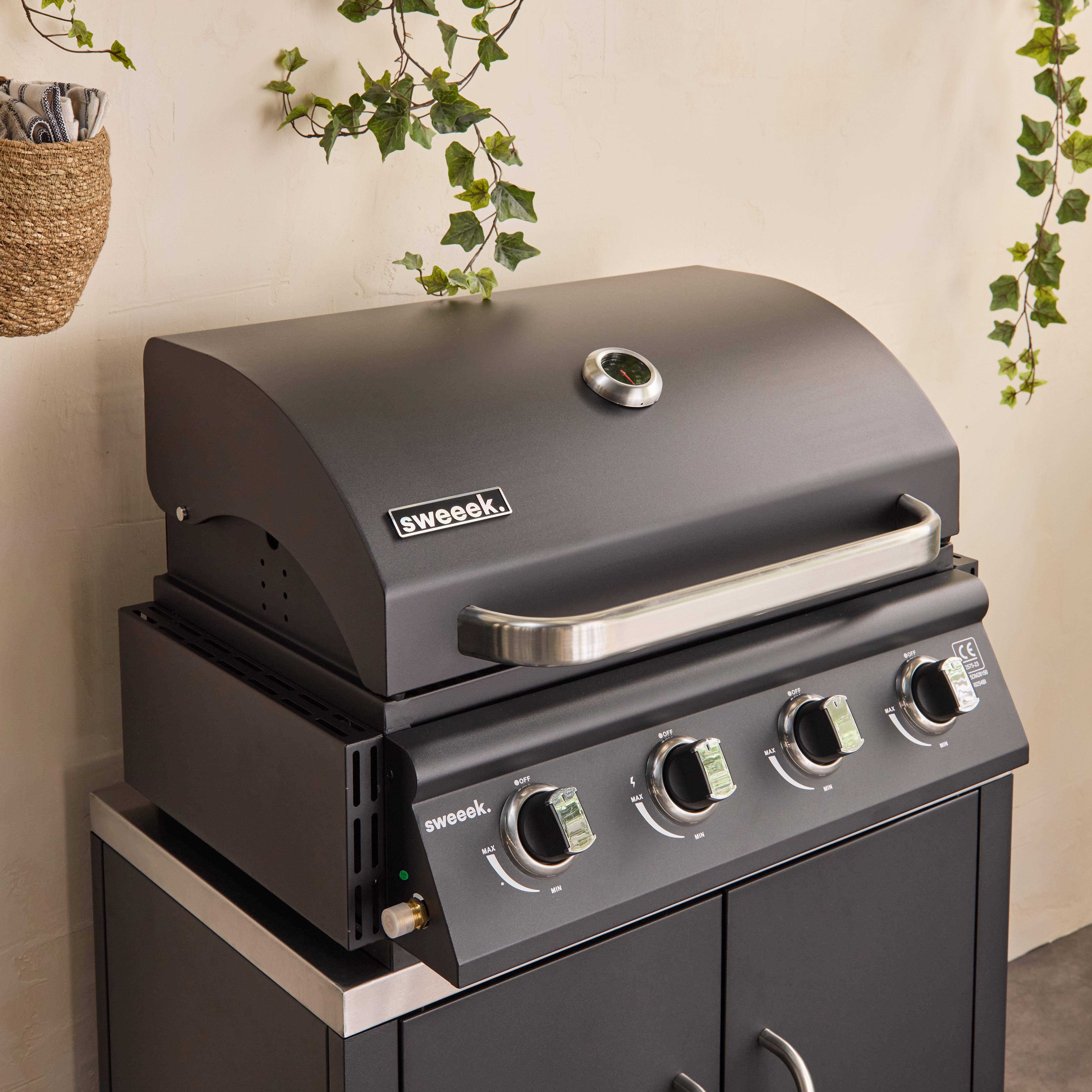 Free-standing 4-burner gas barbecue, Grimaud, Black, 50x73x48 cm Photo1