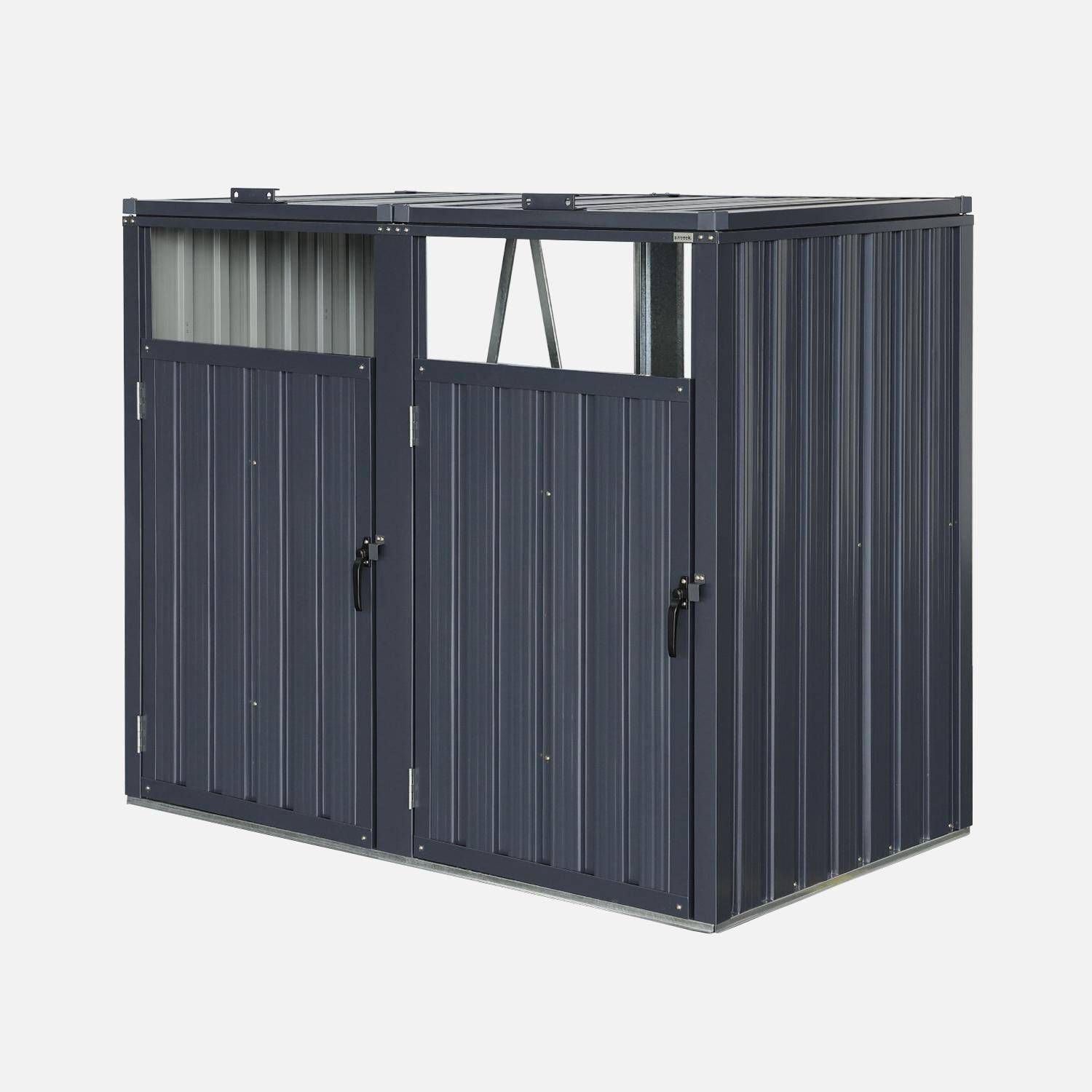 Cache poubelle double, gris en acier galvanisé, L 146 x P 82 x H 124 cm Photo6