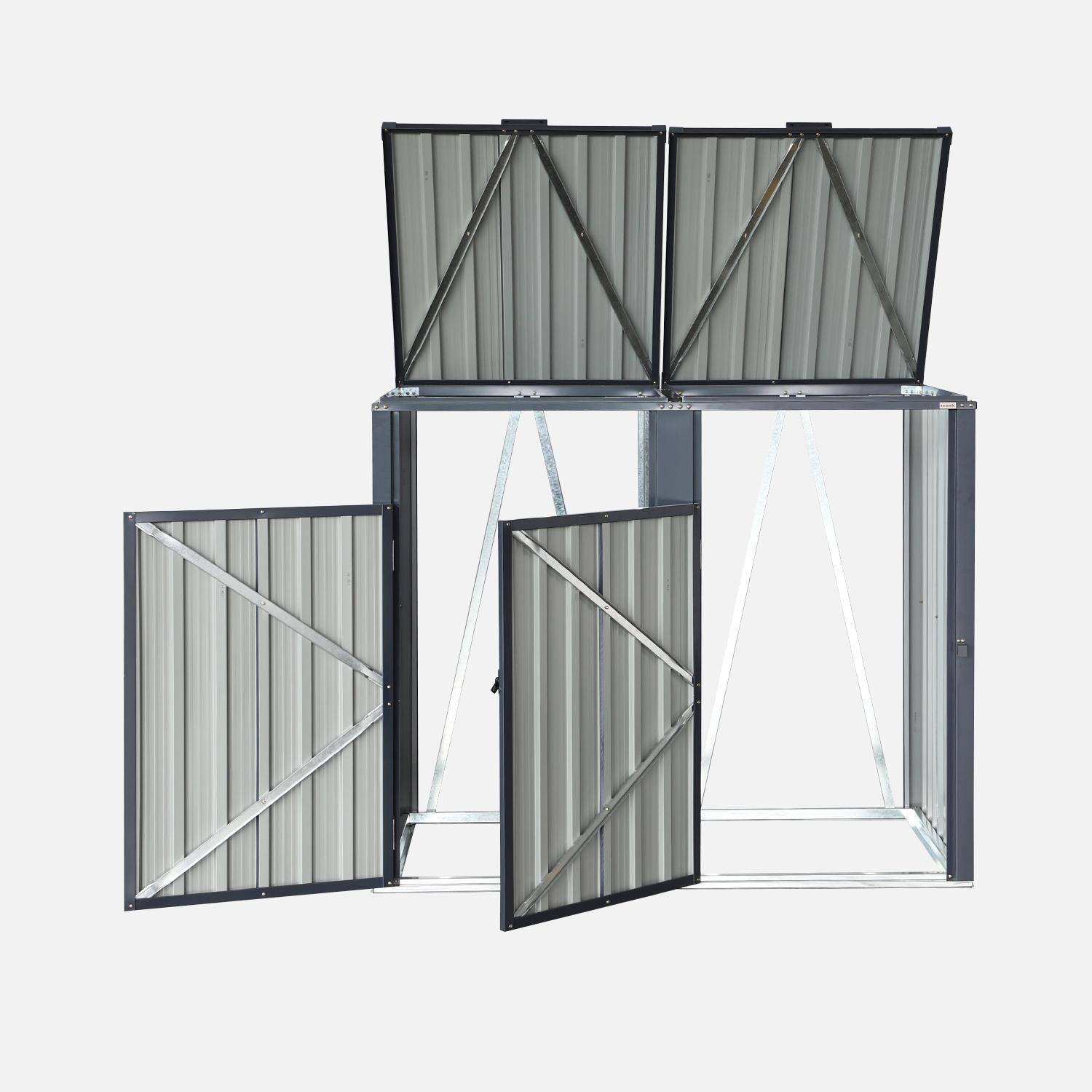 Cache poubelle double, gris en acier galvanisé, L 146 x P 82 x H 124 cm Photo4