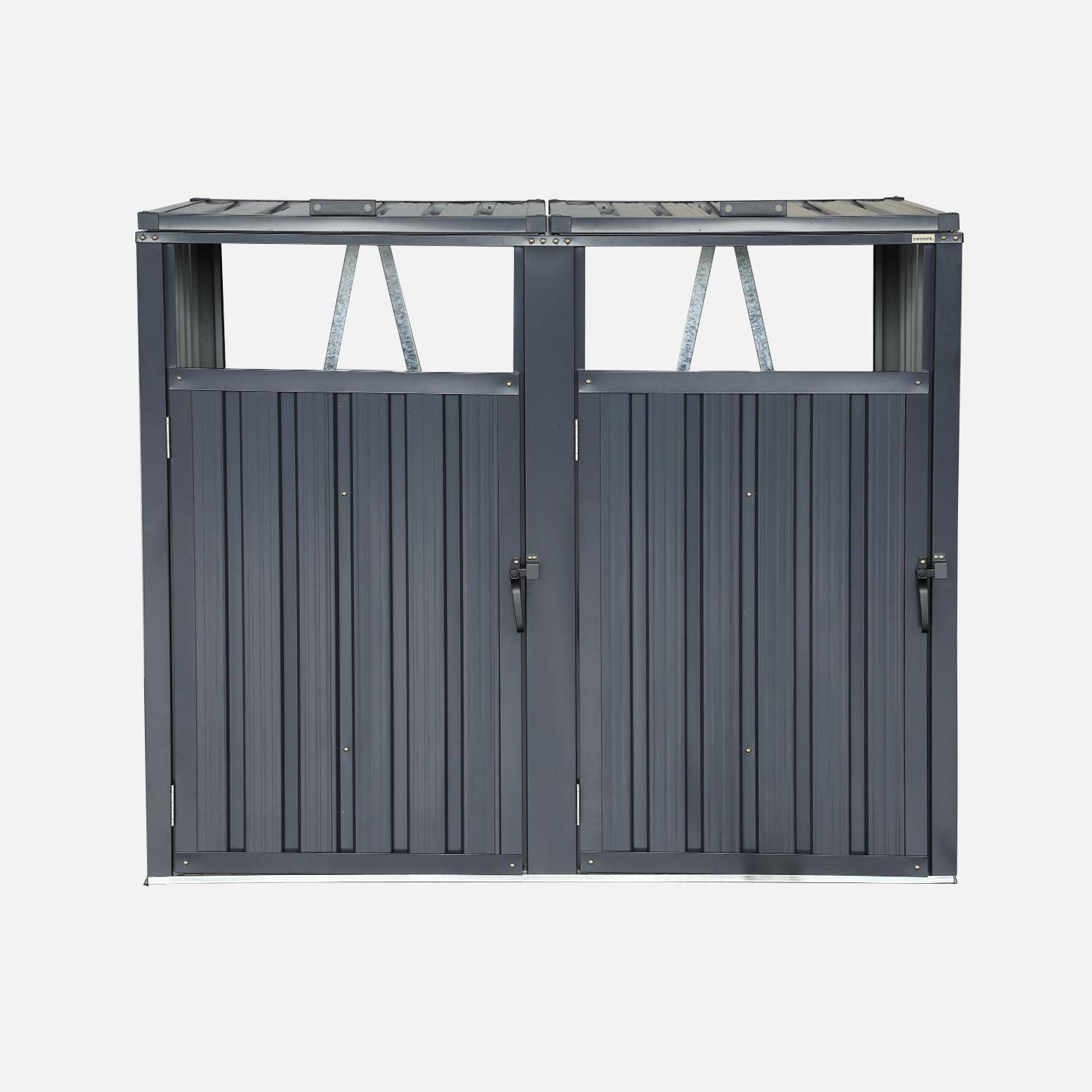 Cache poubelle double, gris en acier galvanisé, L 146 x P 82 x H 124 cm Photo2