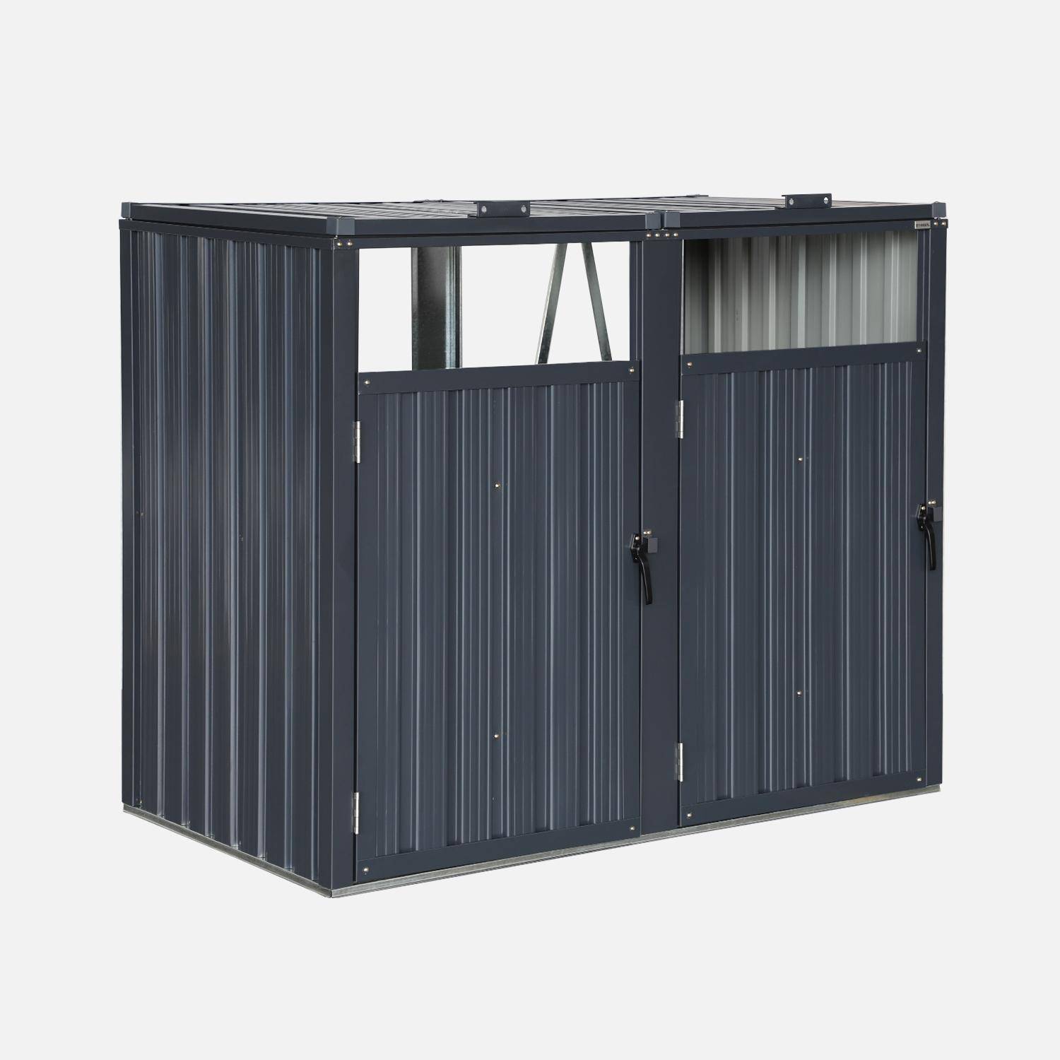 Cache poubelle double, gris en acier galvanisé, L 146 x P 82 x H 124 cm Photo1