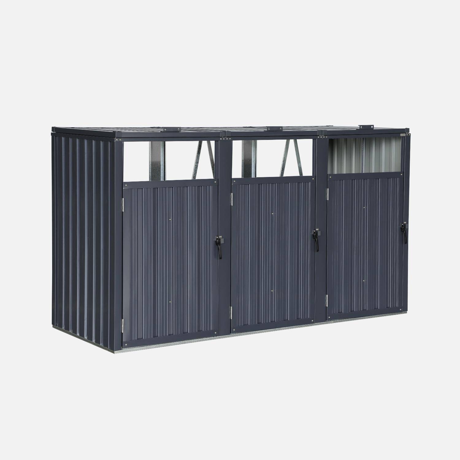 Grey galvanised steel bin shed, Escaut, Grey, 219x82x124 cm Photo1