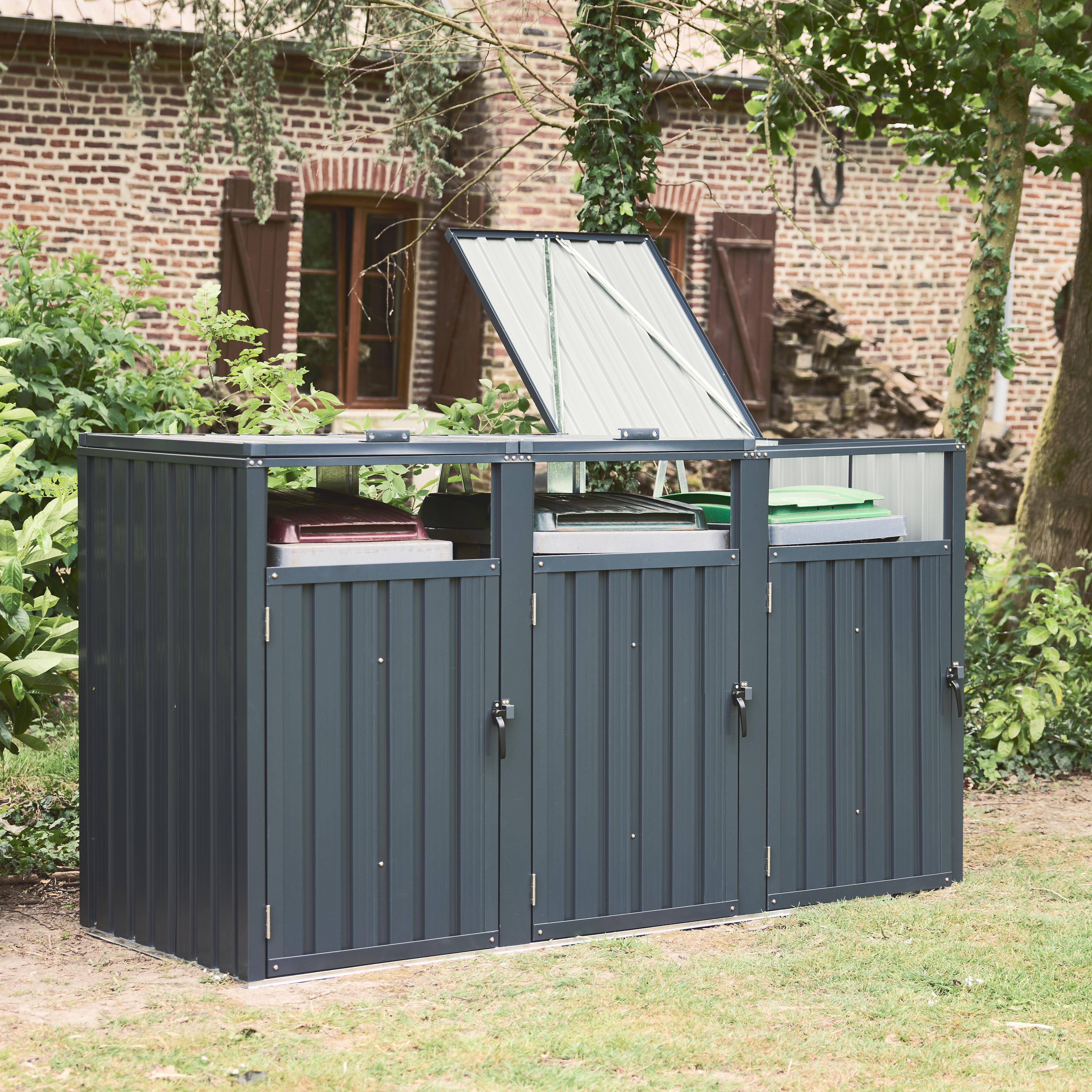 Grey galvanised steel bin shed, Escaut, Grey, 219x82x124 cm Photo3