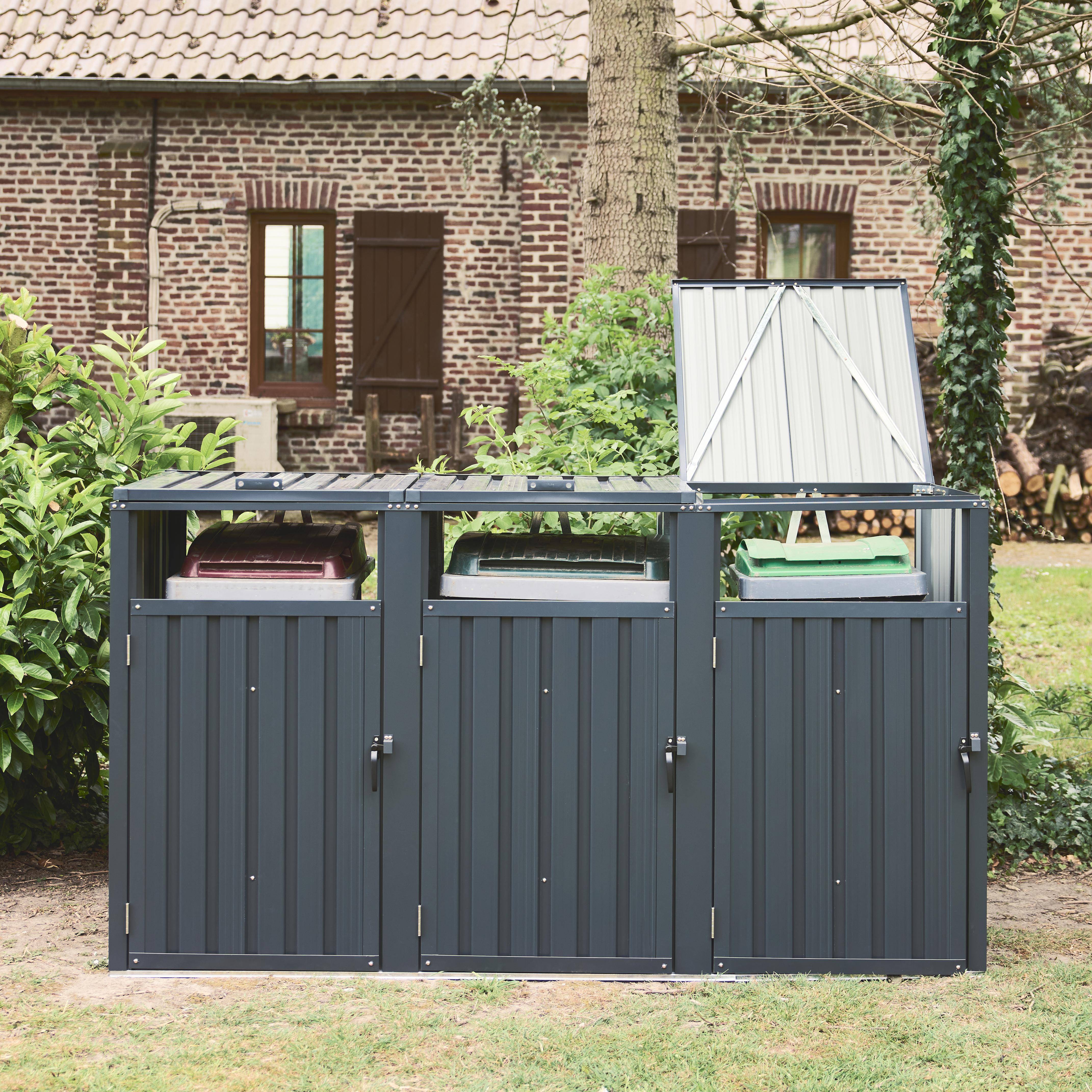 Grey galvanised steel bin shed, Escaut, Grey, 219x82x124 cm,sweeek,Photo2