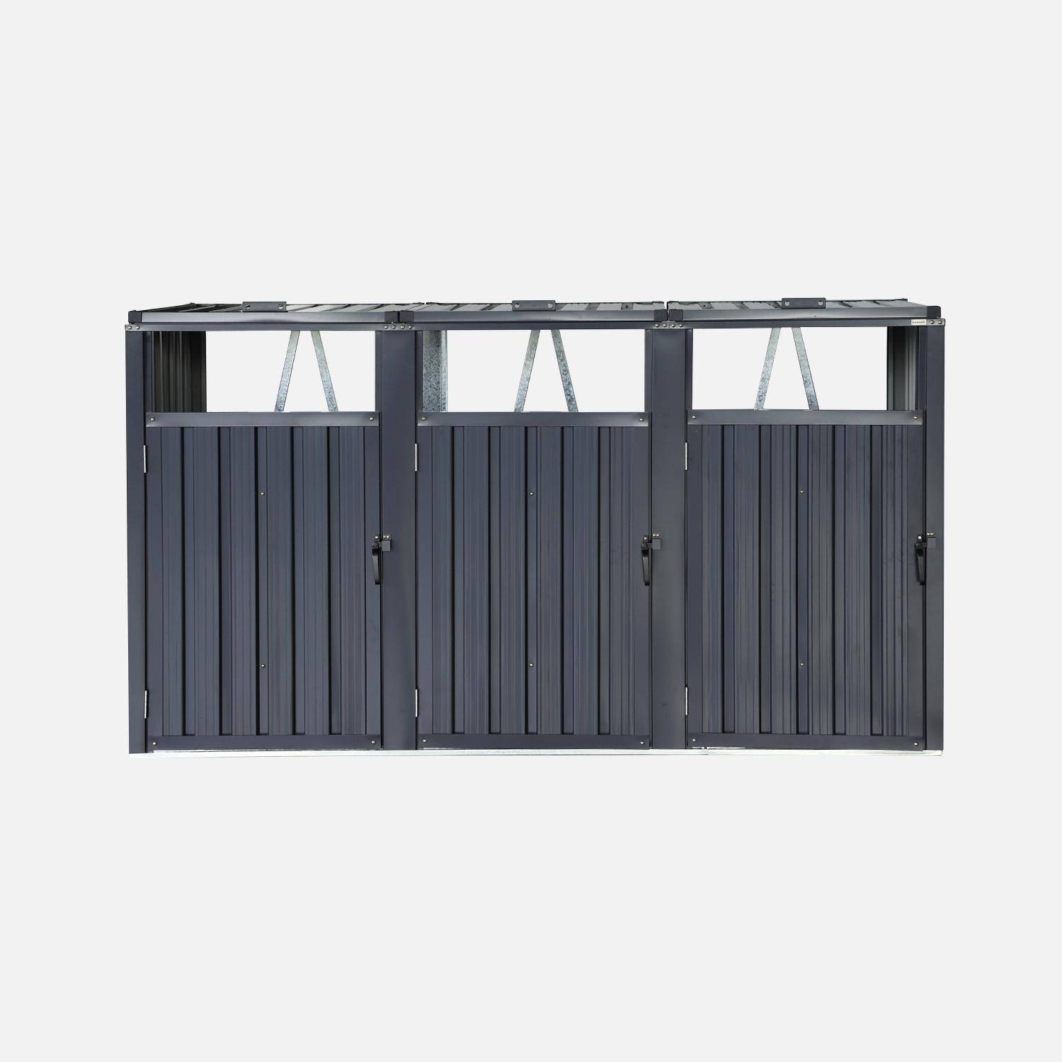 Grey galvanised steel bin shed, Escaut, Grey, 219x82x124 cm,sweeek,Photo2
