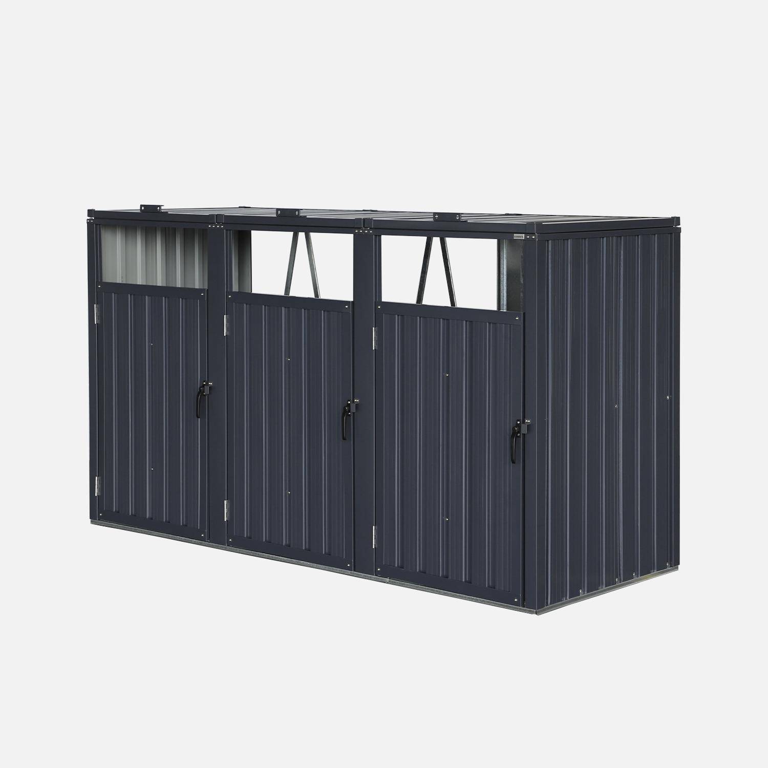 Grey galvanised steel bin shed, Escaut, Grey, 219x82x124 cm Photo6