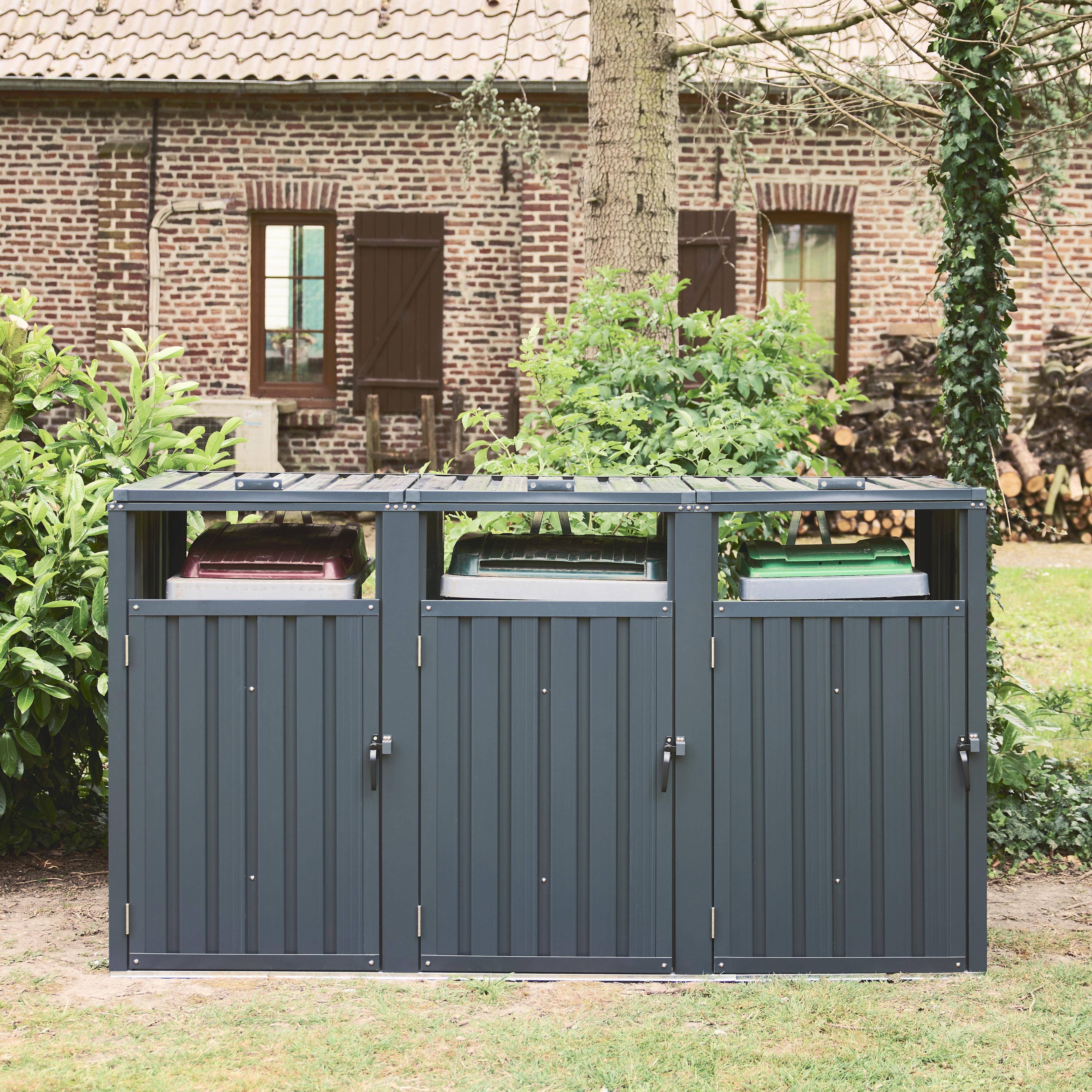 Grey galvanised steel bin shed, Escaut, Grey, 219x82x124 cm,sweeek,Photo1
