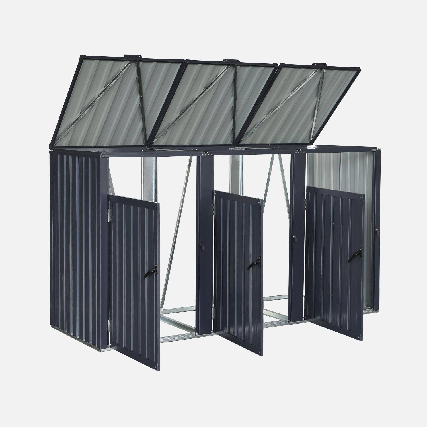 Grey galvanised steel bin shed, Escaut, Grey, 219x82x124 cm Photo3