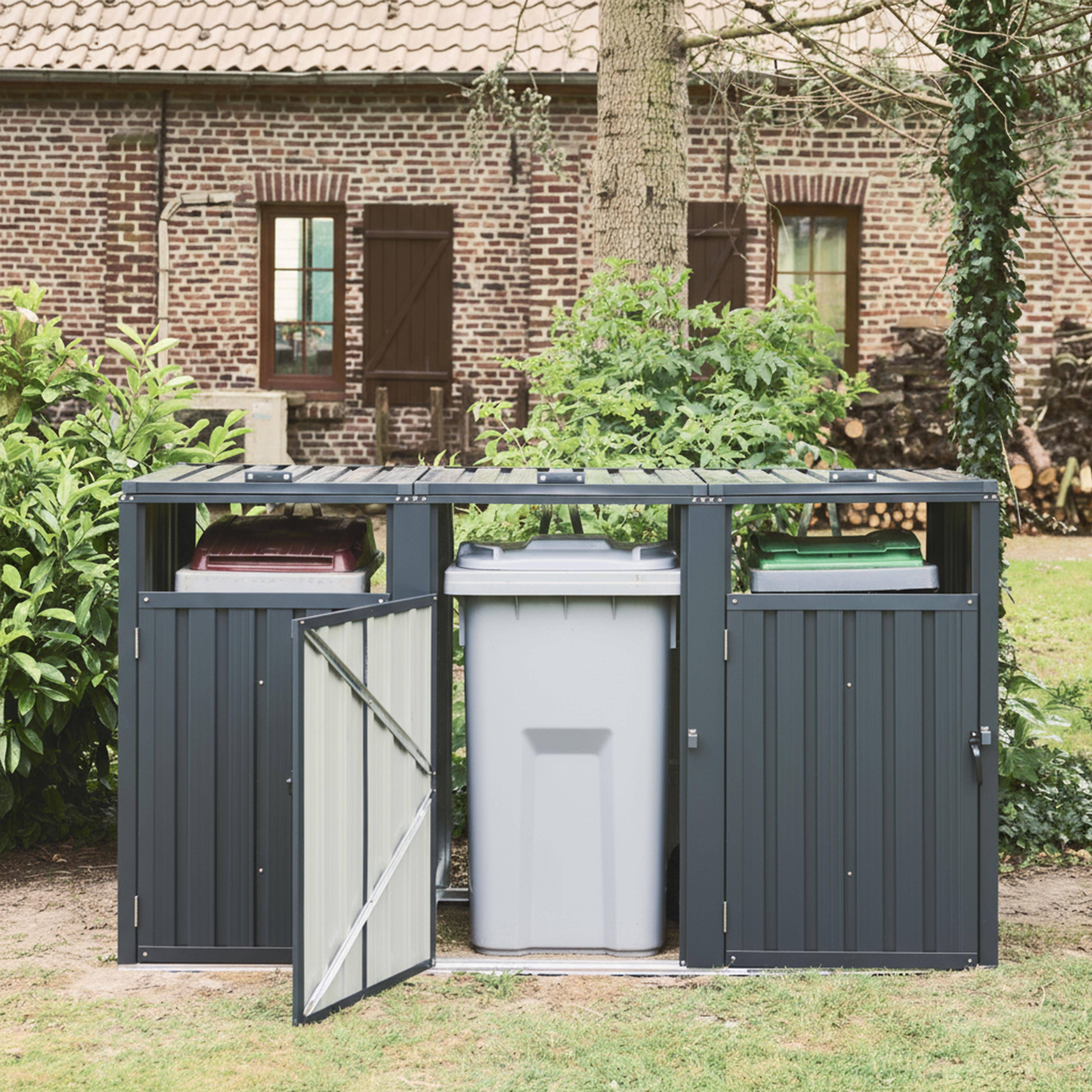 Grey galvanised steel bin shed, Escaut, Grey, 219x82x124 cm Photo4